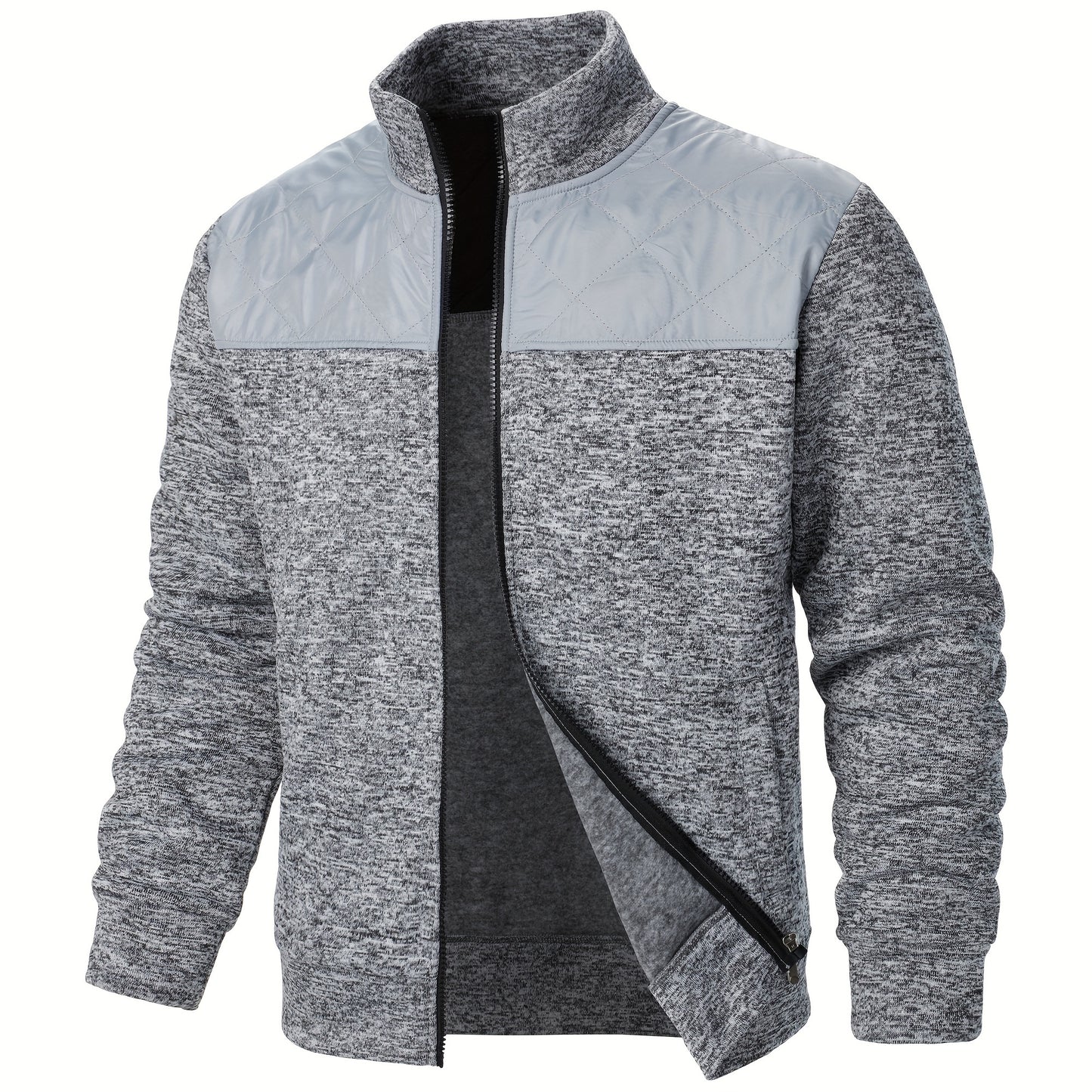 Men's Blocking Quilted Jacket For Spring And Autumn, Casual Stylish Outdoor Stand Collar Coat As Gift