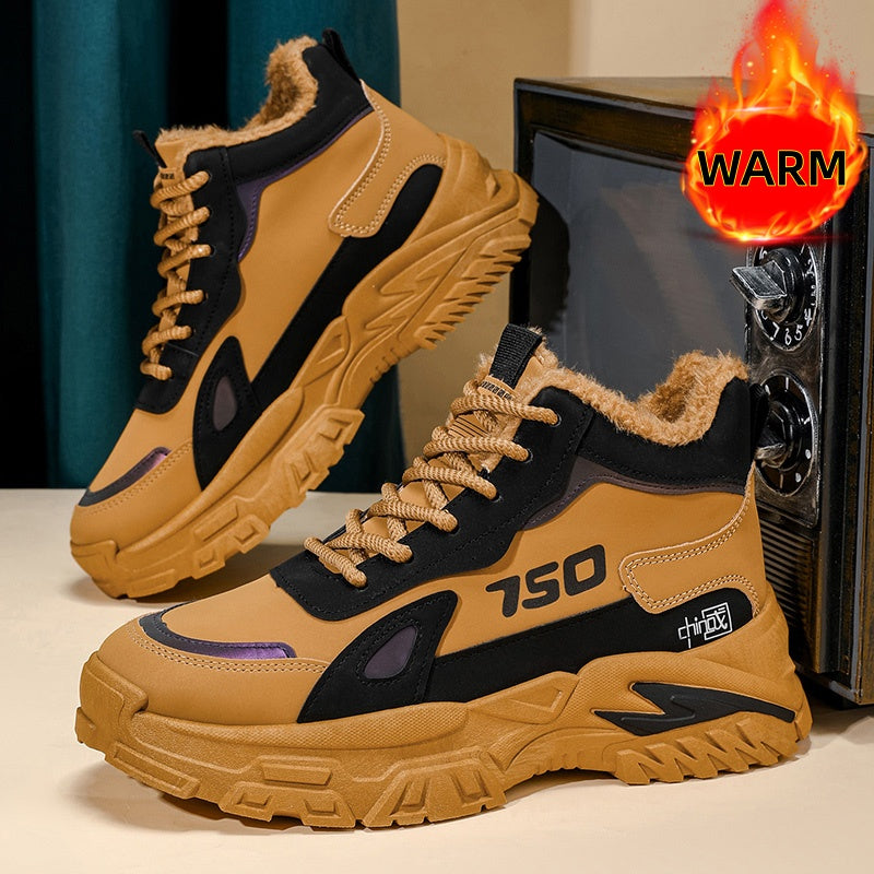 Men'S Winter High-Top Snow Boots with Fleece - Warm Thermal Insulated Cold Weather Boots, Non-Slip Rubber Sole, Lace-Up Ankle Support, Round Toe Design For Outdoor, Streetwear, Casual & Casual Attire, Winter Boots, Streetwear