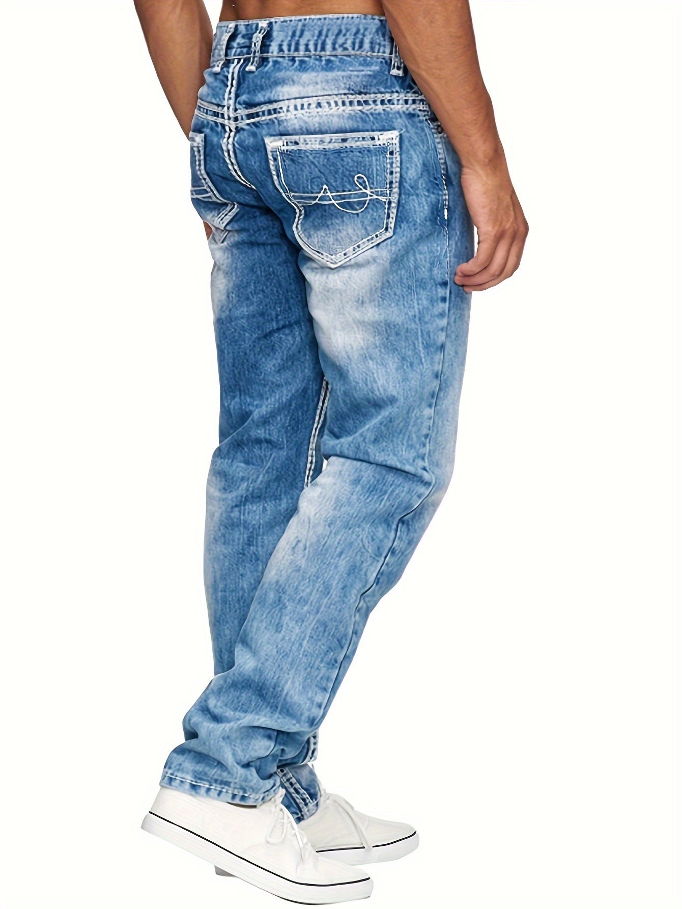Men's Casual Slim Fit Stretch Jeans, Chic Street Style Distressed Denim Pants