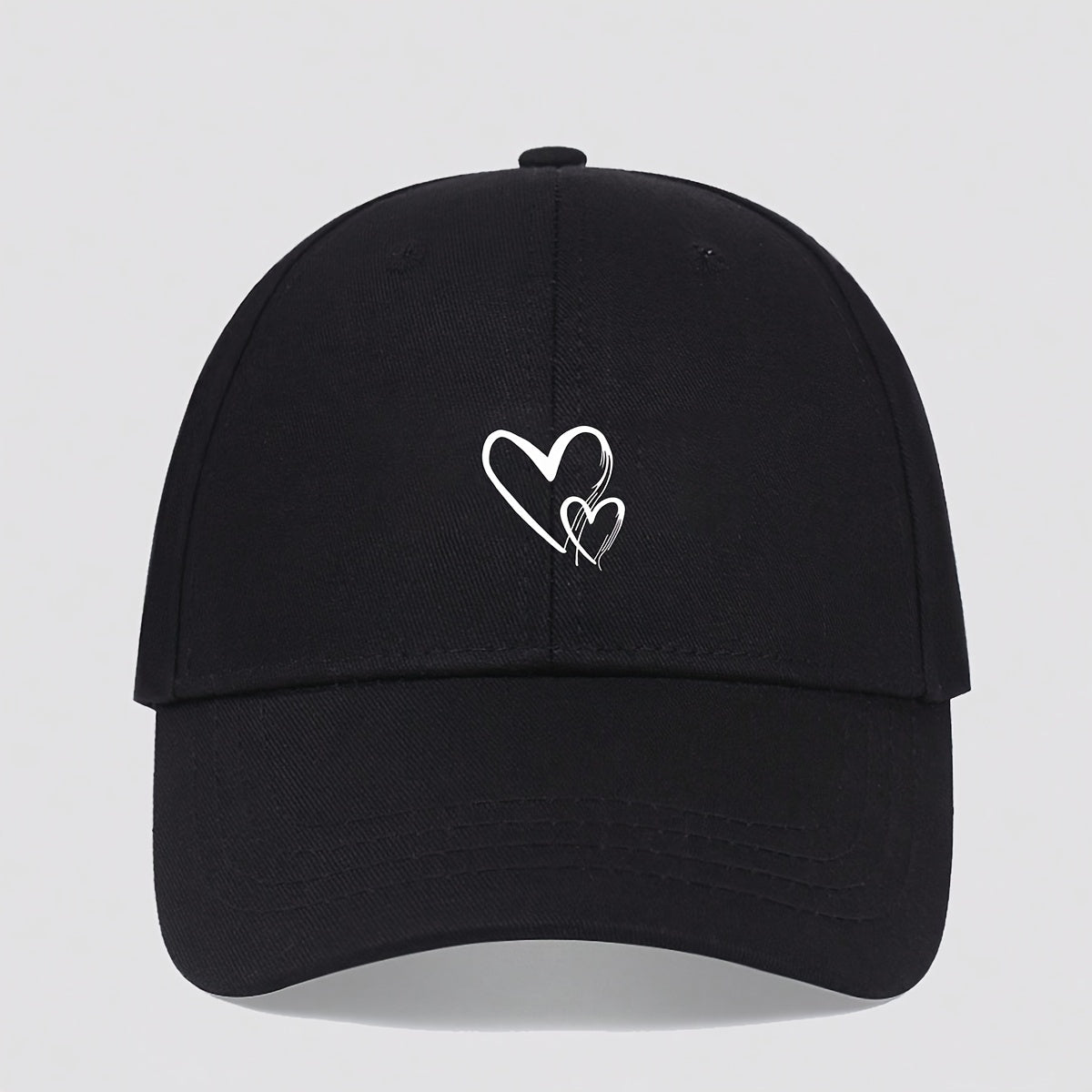 1 հատ կանացի կարգավորվող բեյսբոլի գլխարկ Love Heart Print-ով - Սև պատահական արևի գլխարկ ճանապարհորդության, արձակուրդի և պատահական հագուստի համար, շնչող պոլիեսթեր տրիկոտաժի դիզայն