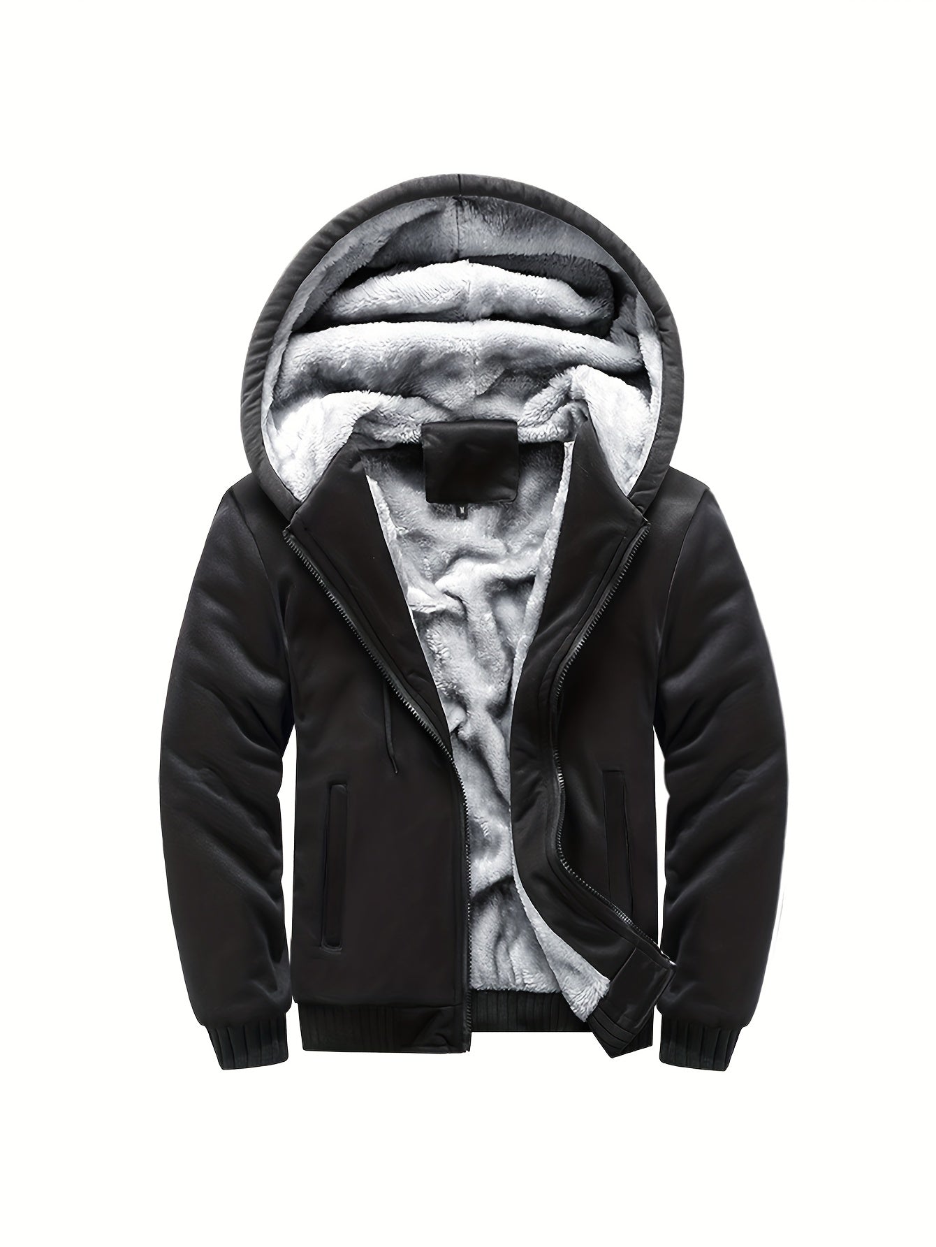 Color Block Sherpa Lined Men's Hooded Jacket, Casual Long Sleeve Hoodies With Zipper, Gym Sports Hooded Coat For Winter Fall