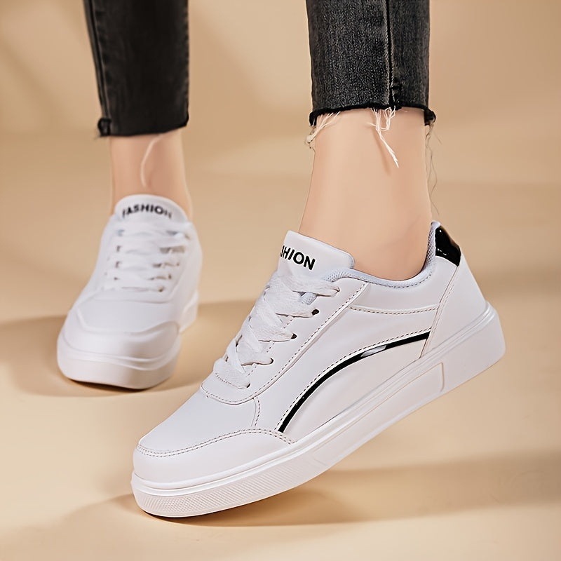 Women'S White Fashion Sneakers - Lightweight Lace-Up Low Top Casual Shoes with EVA Sole, Comfortable Walking Shoes for All Seasons, Casual Footwear | Minimalist Style | Durable Footwear