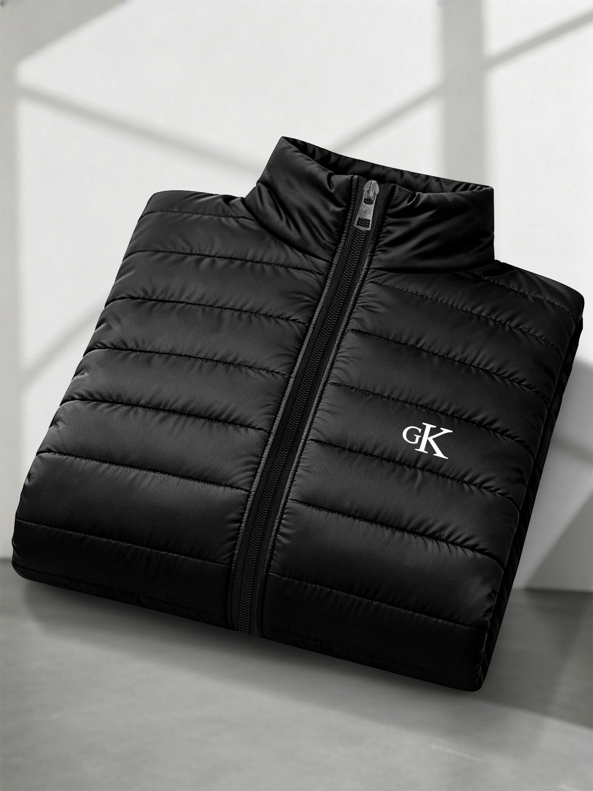 Men's Stand Collar Padded Coat with Letter Print for Fall/Winter
