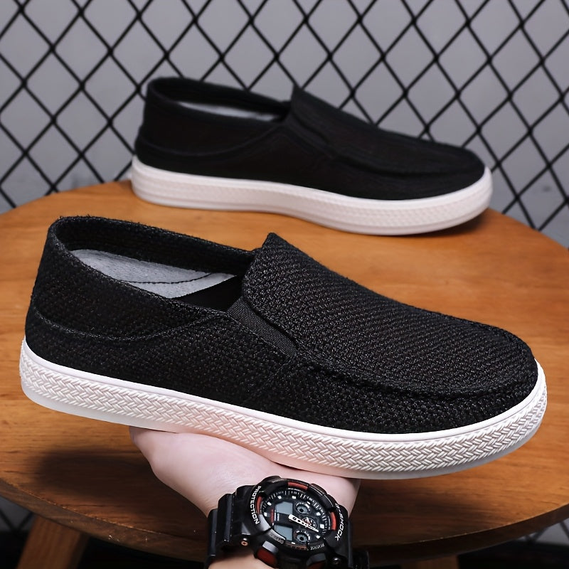Men's Slip-On Casual Shoes - Lightweight Breathable Fabric Upper Durable Rubber Sole, Low-Top Comfortable Walking Shoes for Daily Wear, Outdoor Activities, Vacation - Black, Sleek Design, Flexible Sole, Urban Style
