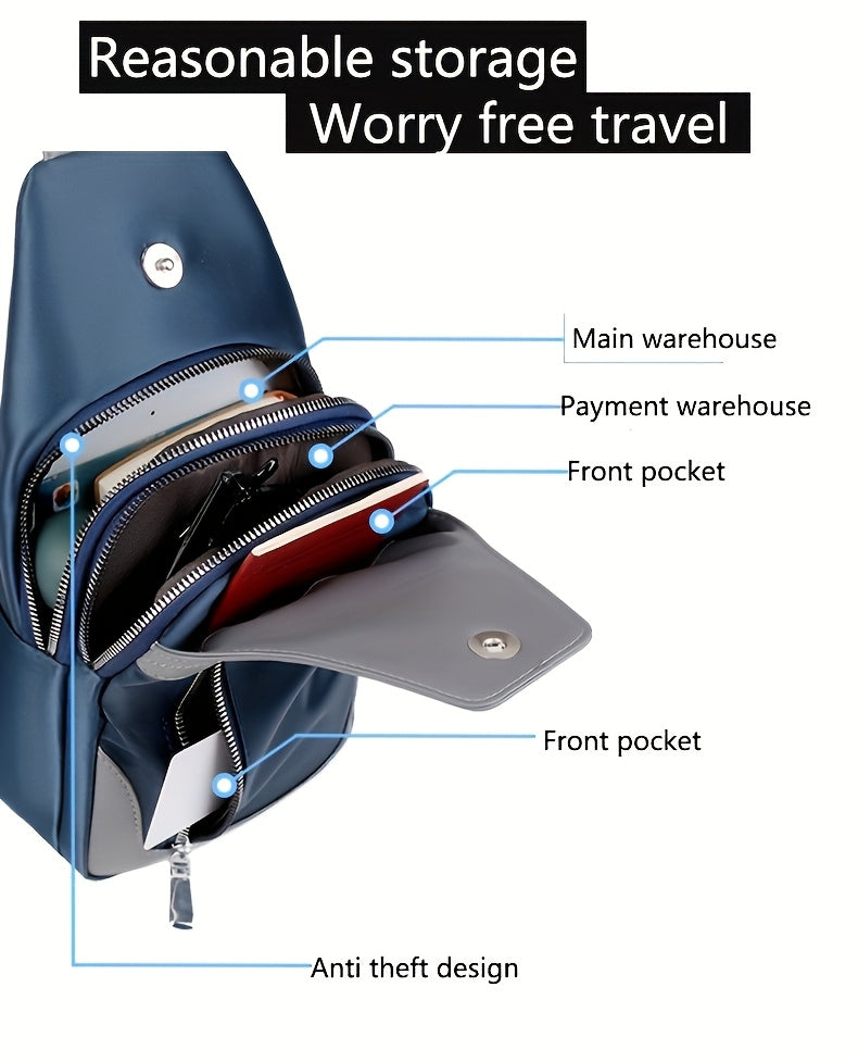 SelectMen'S Large Capacity Motorcycle Bag - Trendy Crossbody Shoulder Bag with Multiple Pockets, Casual Oxford Style, Hand Washable, Ideal for Daily Commute, Everyday Commute Bag Casual Style Bag Zippered Closure