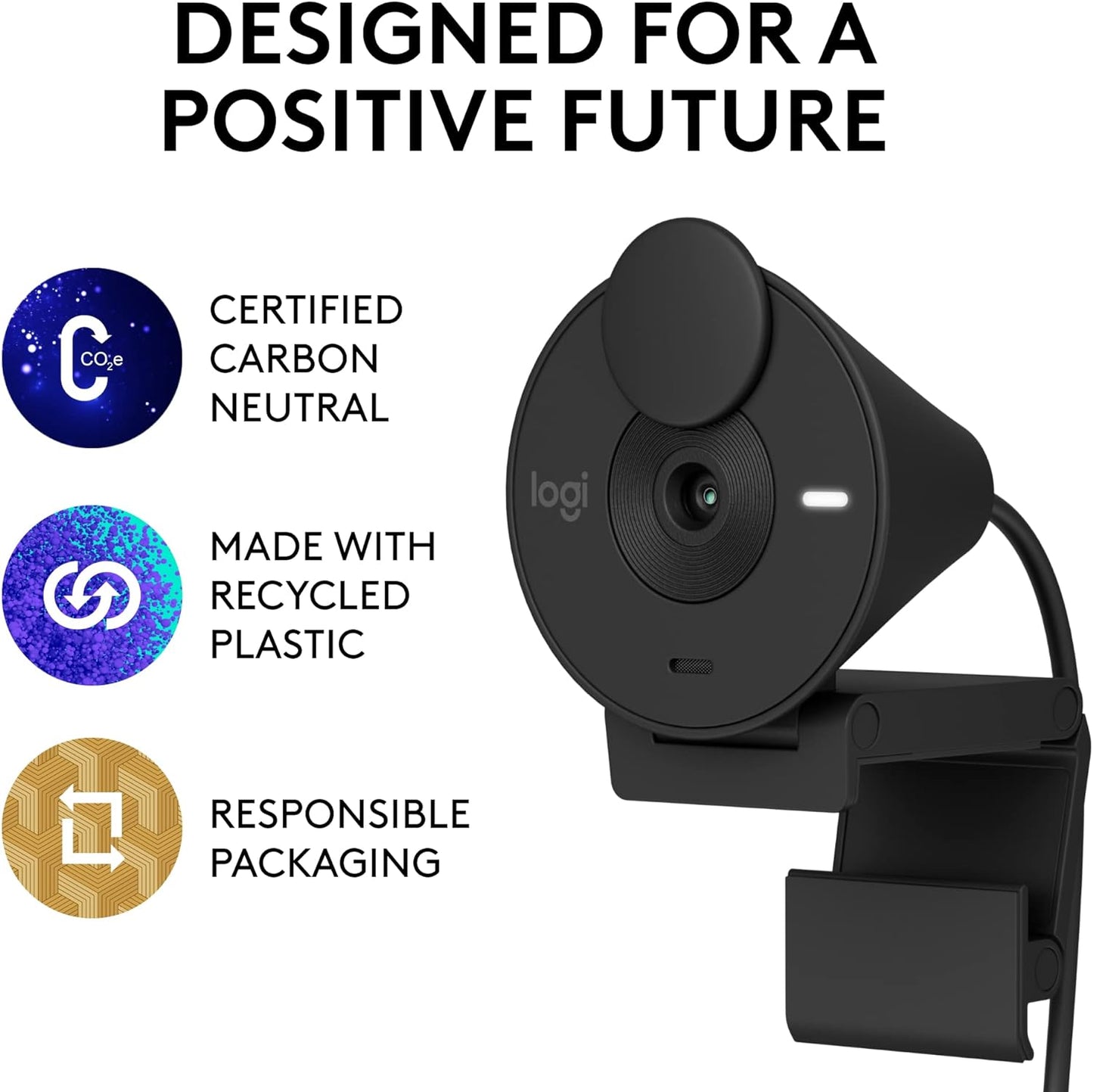 Logitech Brio 301 Full HD Webcam with Privacy Shutter, Noise Reduction Microphone, USB-C, Certified for Zoom, Microsoft Teams, Google Meet, Auto Light Correction - Black