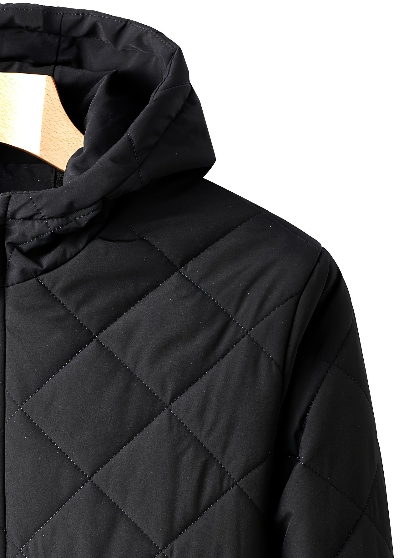Men's Casual Fleece-Lined Hoodie Jacket - Warm, Windproof Zip-Up Coat with Quilted Design for Fall/Winter, Winter Coat