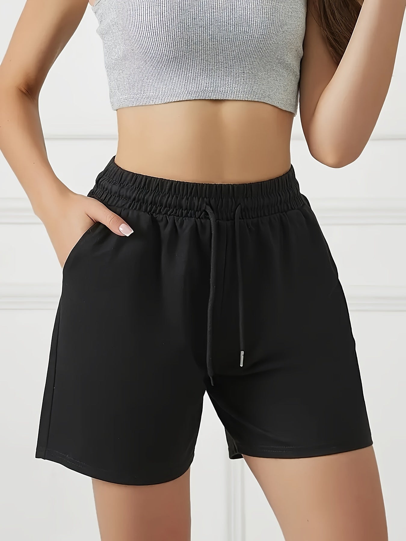 Women's Casual Drawstring Waist Shorts with Front Pockets - Breathable Polyester, Perfect for Running & Lounge