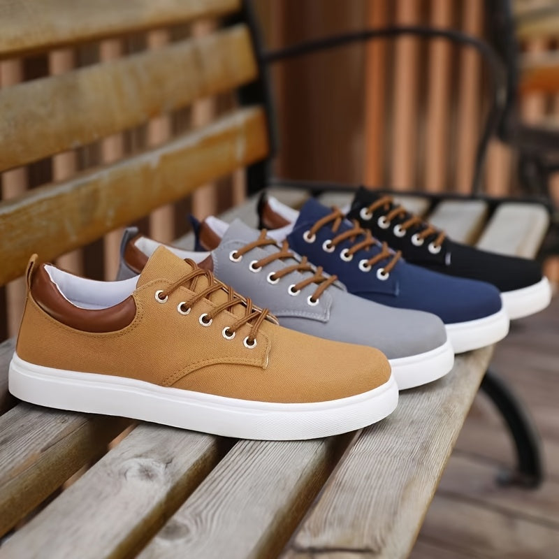 Breathable Design, Men's Casual Skate Shoes - Gray Canvas Upper with White Rubber Sole, Breathable, Durable, Non-Slip Lace-Up Sneakers for Casual Attire and Outdoor Activities