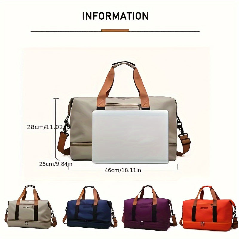 Large Capacity Travel Bag, Casual Outdoor Hiking Tote Bag, Nylon, Mixed Color, Random Printing, No Edge Paint, with Separation of Wet and Dry, for Women, Fitness, Yoga, Weekend Overnight