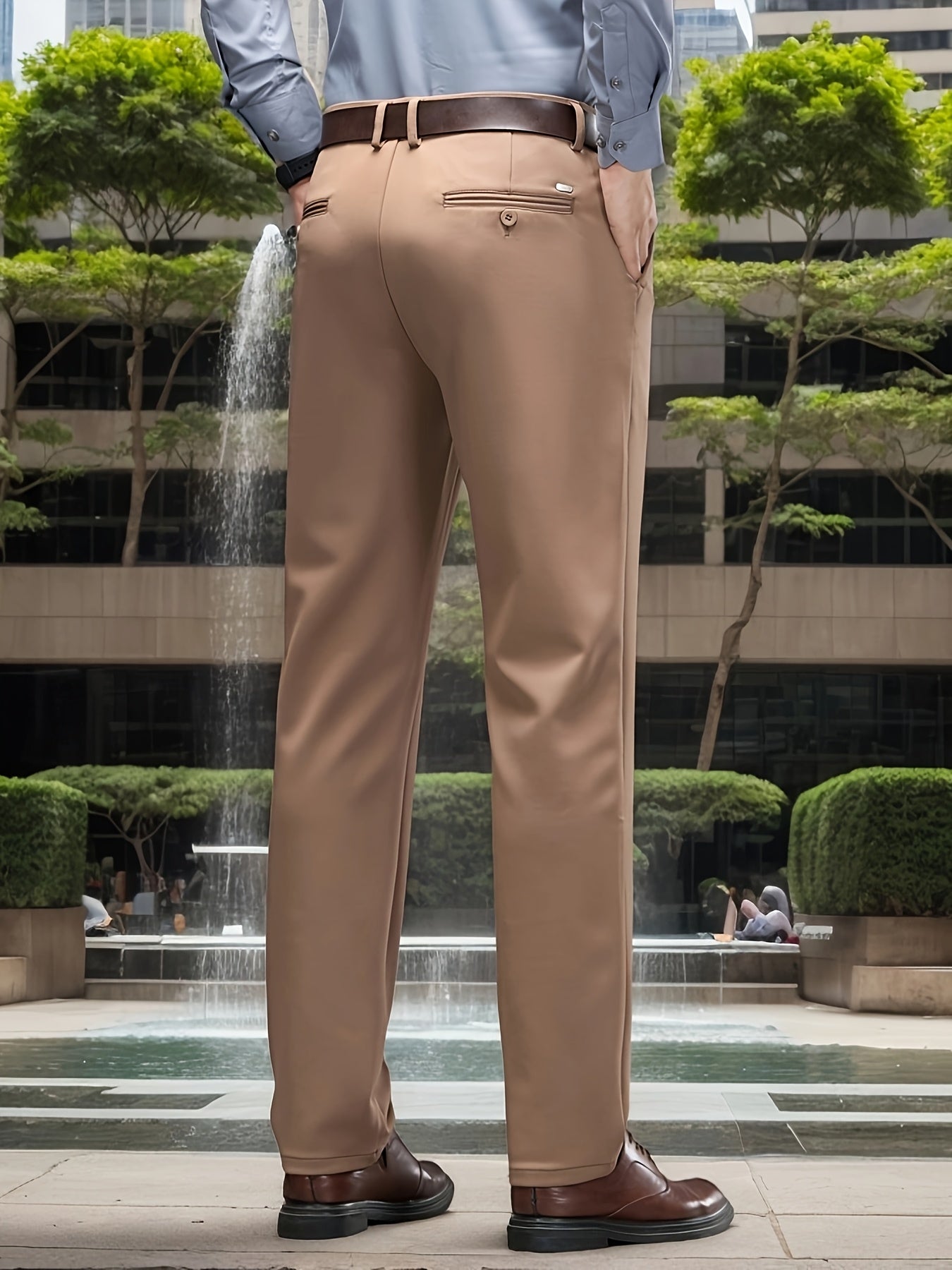 Men's Classic Solid Color Dress Pants - Comfort Fit, All-Season Polyester Blend, Machine Washable - Perfect for Business & Casual Wear
