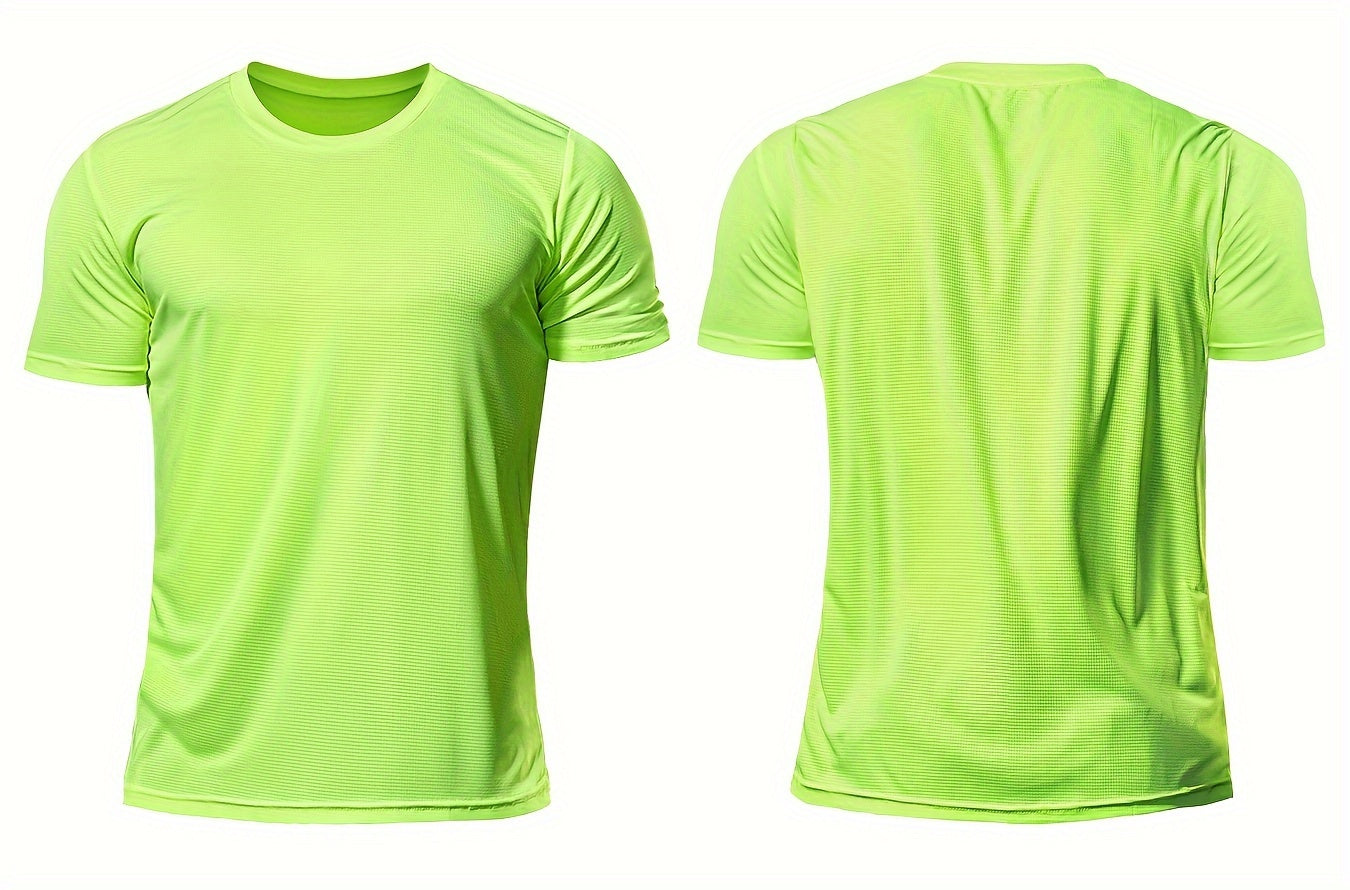 Men's Solid Sports T-shirt, Active Breathable Short Sleeve Slim-fit Crew Neck Tee, Men's Clothing For Outdoor
