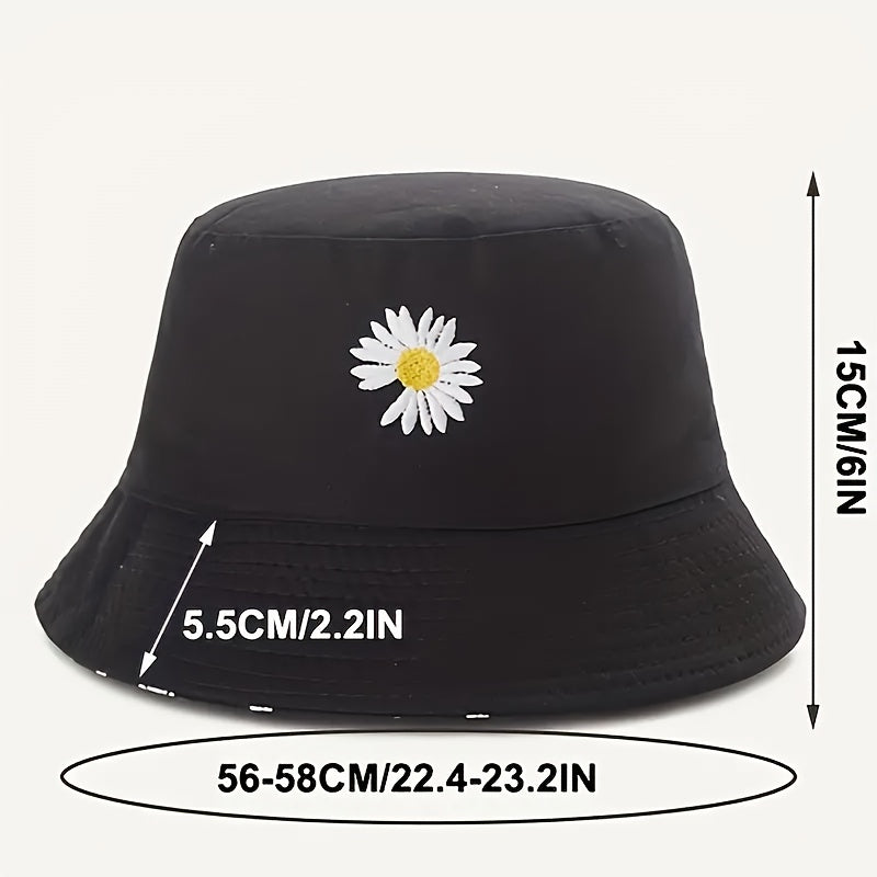 Daisy Graphic Reversible Bucket Hat Black Trendy Breathable Basin Hats Lightweight Sunscreen Fisherman Cap For Women daily use