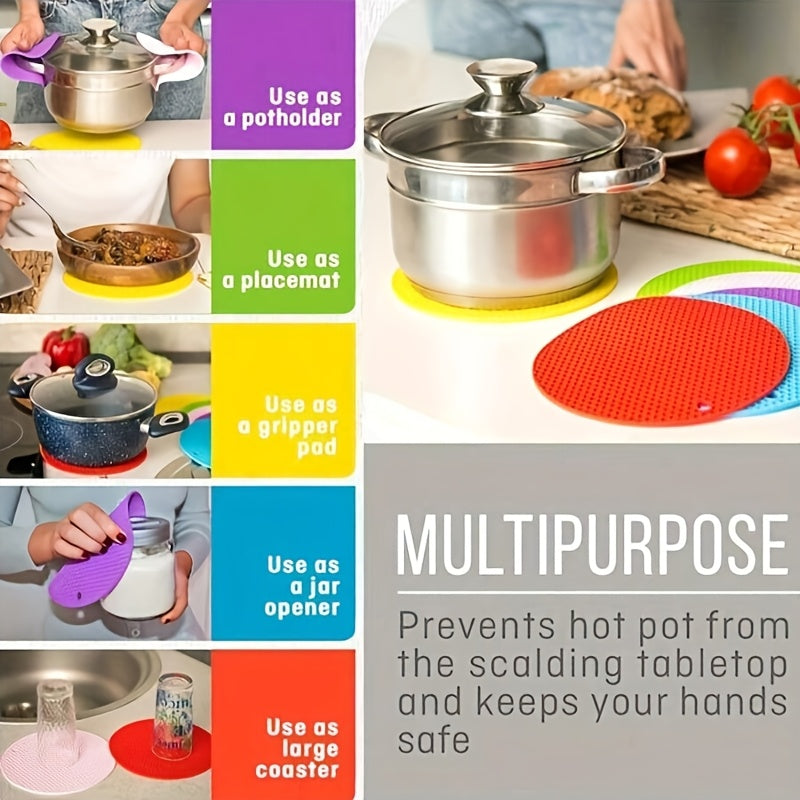 4pcs Multifunctional Round Heat Resistant Silicone Mat Cup Coasters Non-Slip Pot Holder Table Placemat Restaurant Accessories Tool Picnic Blanket