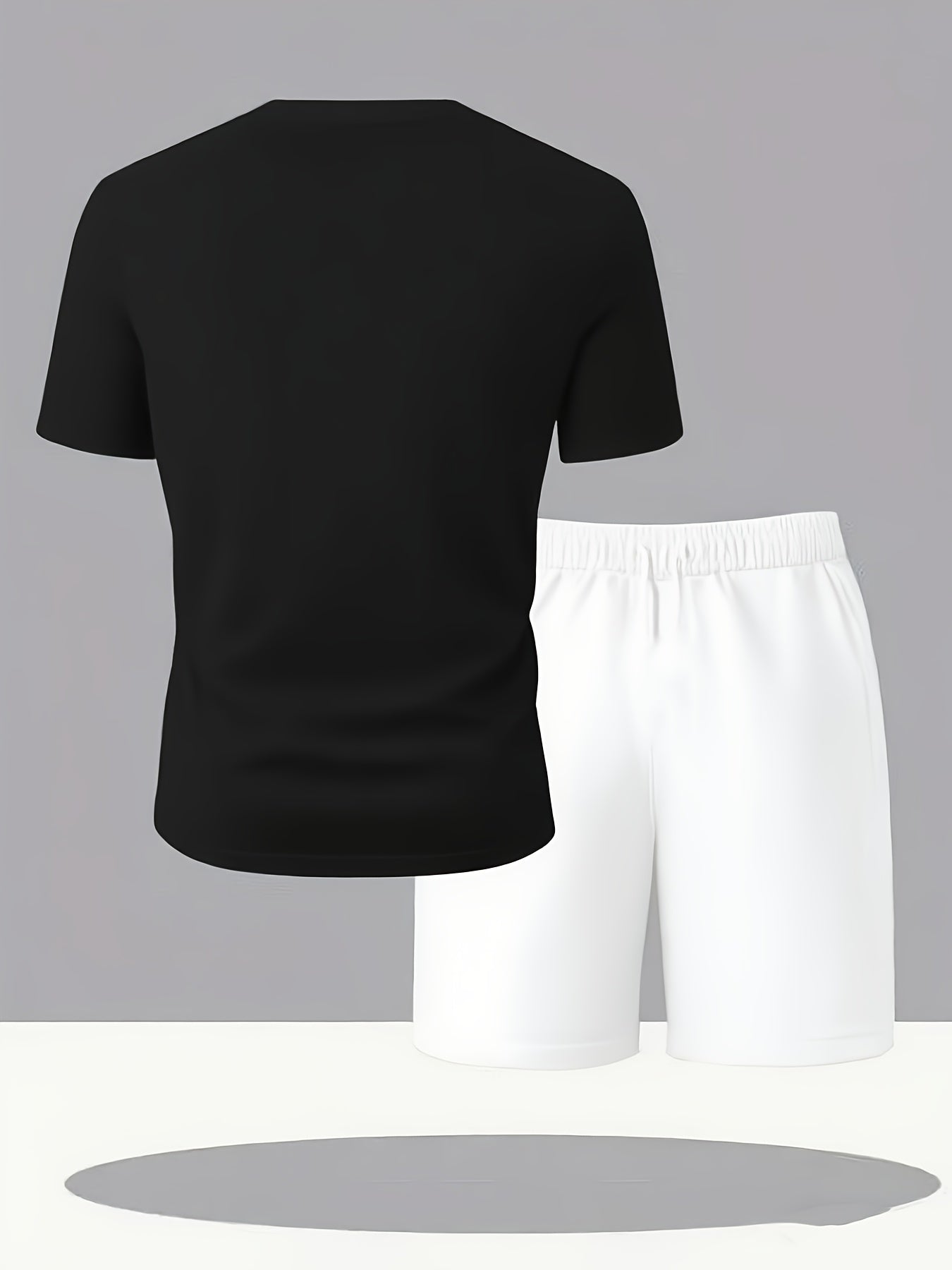 Summer Men'S Casual Sports Short Sleeve T-Shirt and Shorts Set, Knitted Polyester Fabric, Comfortable Breathable, Bench. Letter Print Design - 2pcs