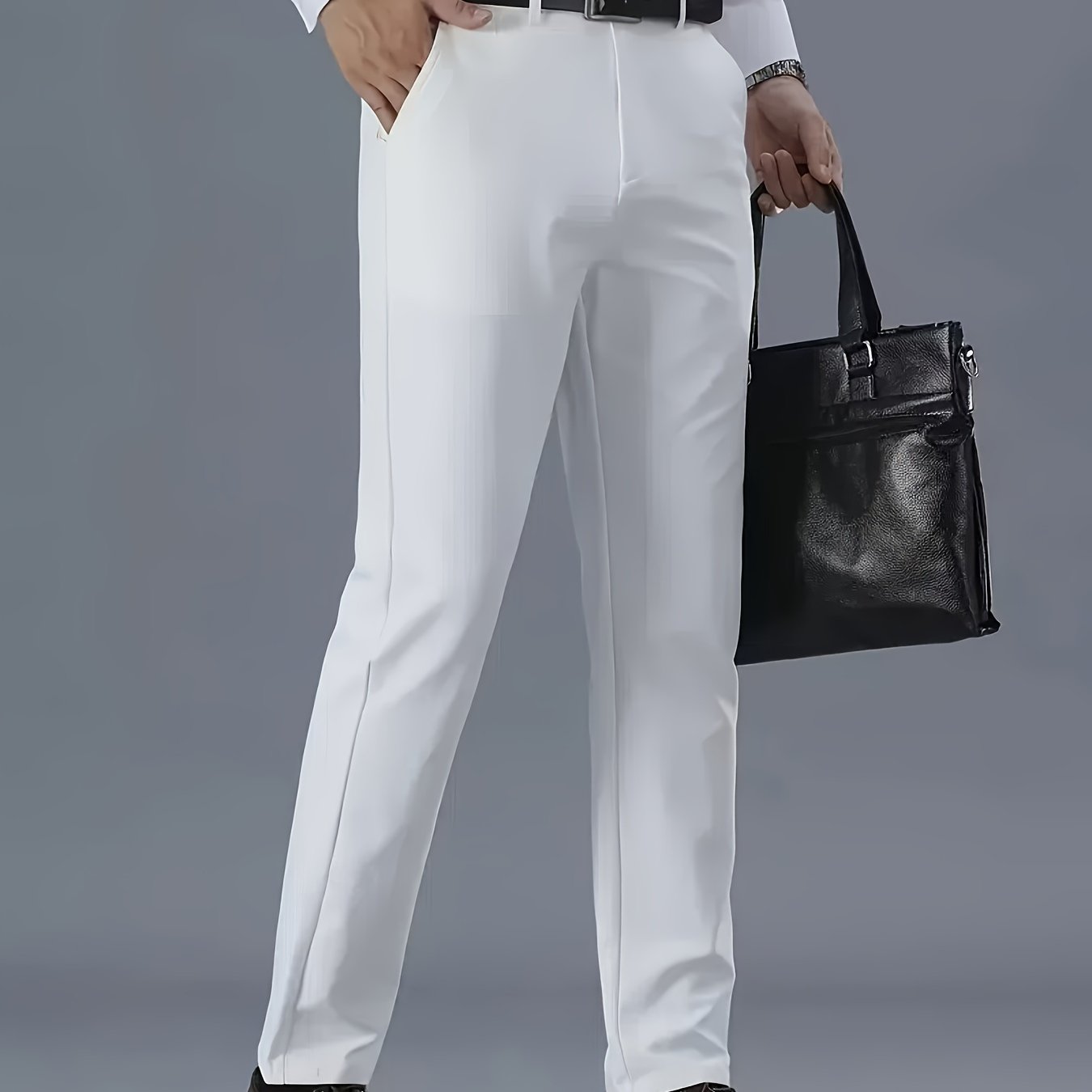 Men's Solid Color Business Casual Pants, Lightweight Business Style Versatile Trousers for Office