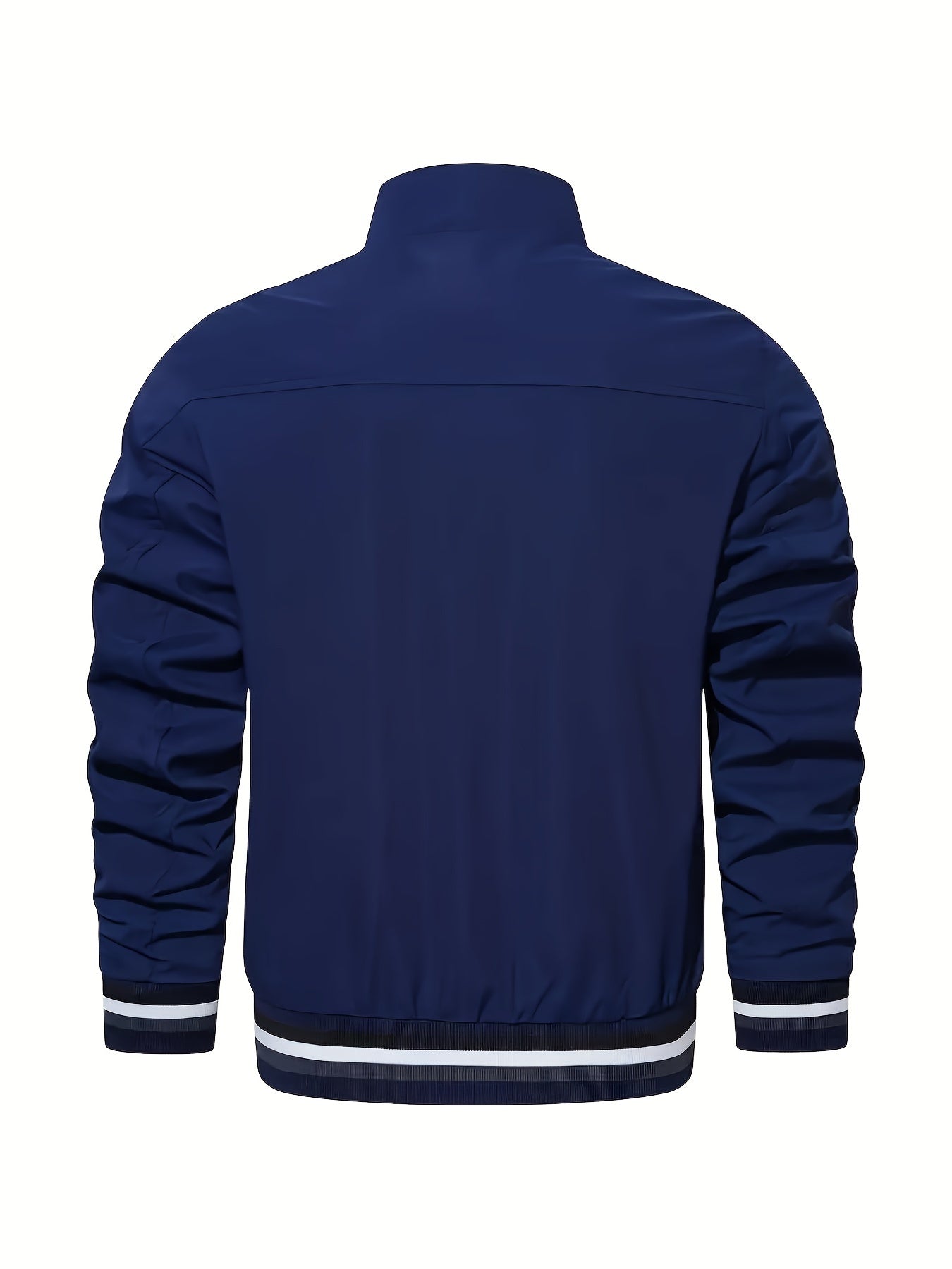 Lightweight And Trendy Men's Long Sleeve Zipper Jacket With Stand Collar, Pockets And Stripe Pattern Pieces, Suitable For Spring And Autumn Outdoors Activities