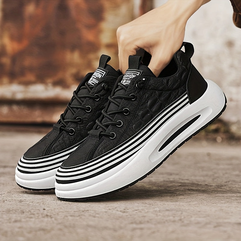 Men's Breathable Casual Sneakers - 2025 Spring New Design, Low-Top Elastic Lace-Up, Grey White PU Upper with Cushioned EVA Insole Durable PVC Sole for All-Season Outdoor Running, Gym, Daily Wear, Gym Shoes, Sleek Sporty D
