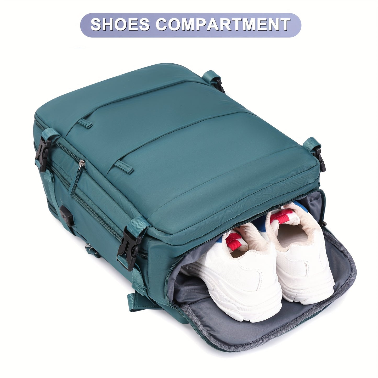 Women'S Travel Backpack, Flight Approved, Expandable Large Capacity Luggage Daypack, Business Weekend Bag with Shoe Compartment, Back to School Backpack, Solid Color, Polyester, Adjustable Strap, Zipper Closure, USB Powered,