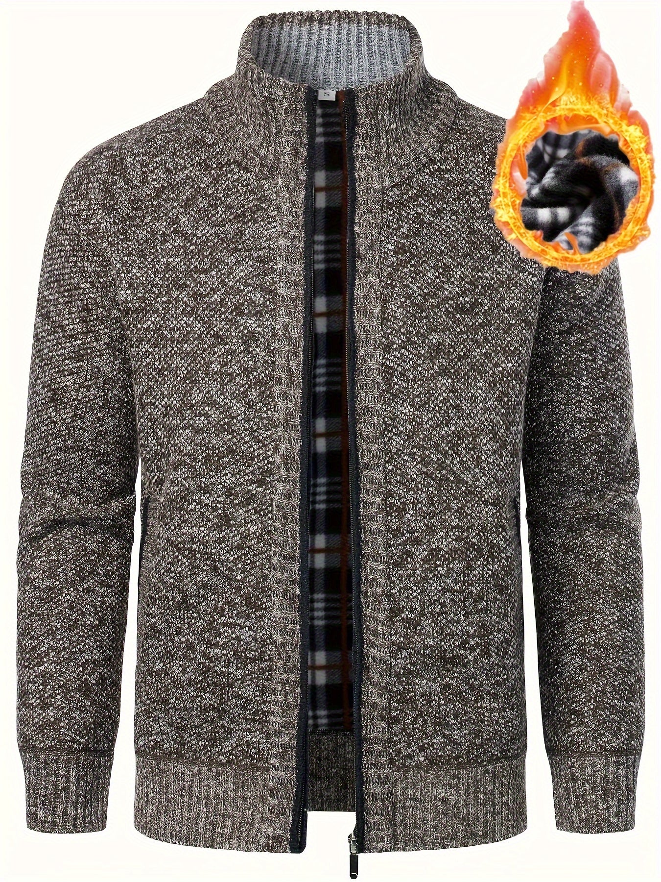 1pc Men'S Casual Style Knit Cardigan - 100% Polyester, Solid Color, Long Sleeve, Regular Fit, Stand Collar, Zip-Up, Umbrella Hem, Non-Stretch Fabric - Fashionable All-Match Pullover for Autumn/Winter