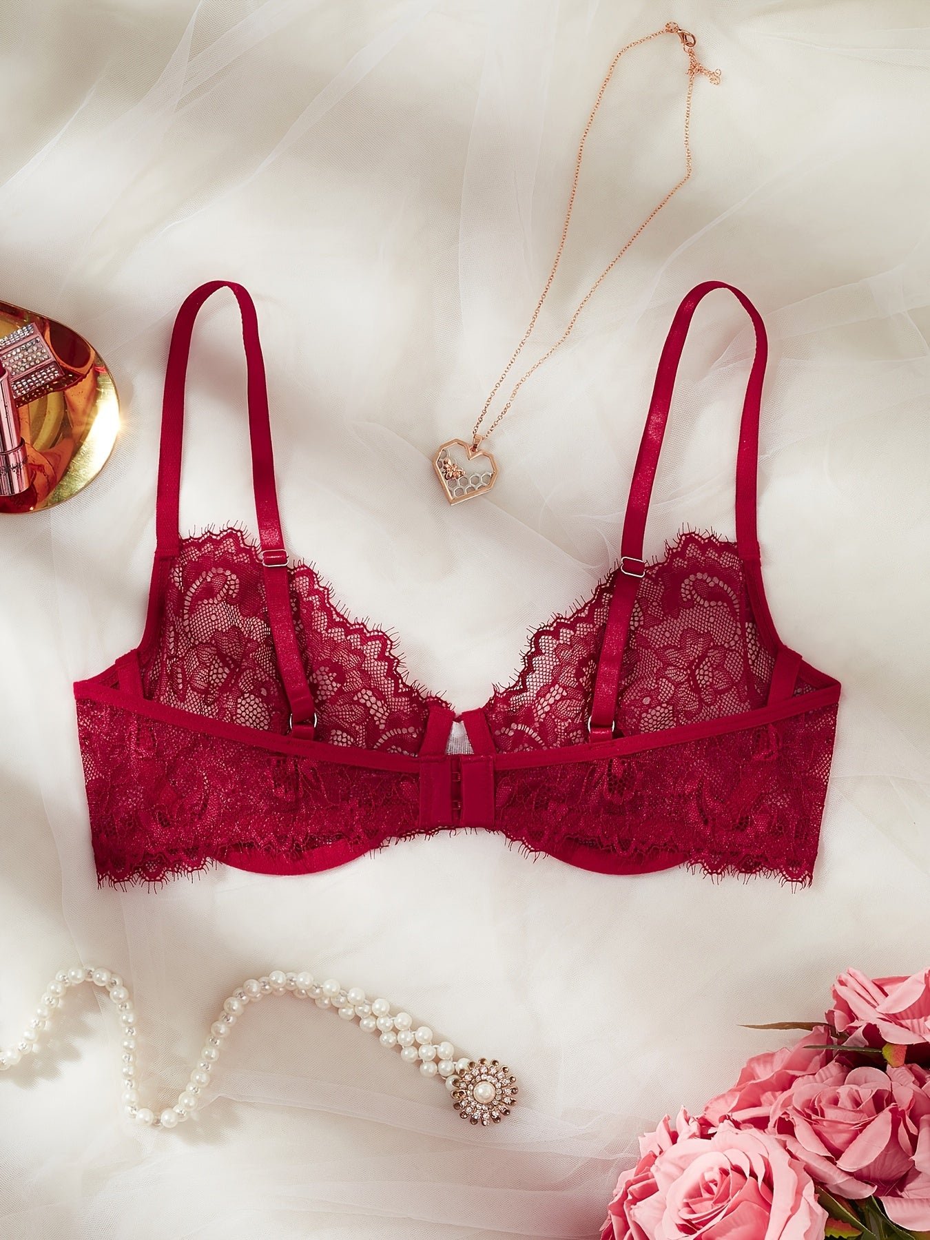 Sexy Lace Eyelash Strappy Lingerie Set for Women