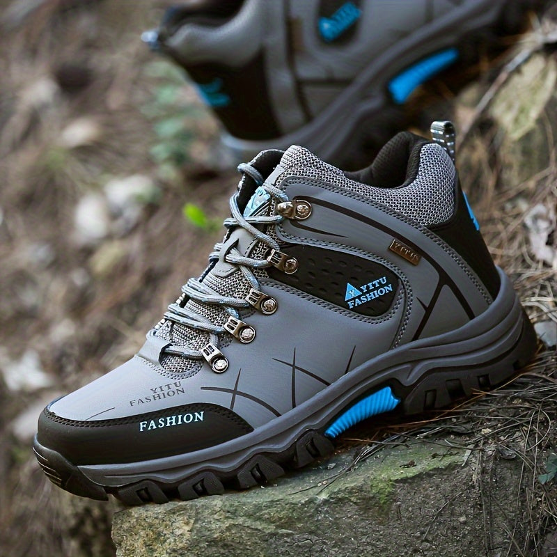 Men's High Top Hiking Shoes, Comfy Non Slip Durable Lace Up Sneakers For Men's Outdoor Activities, Winter & Autumn