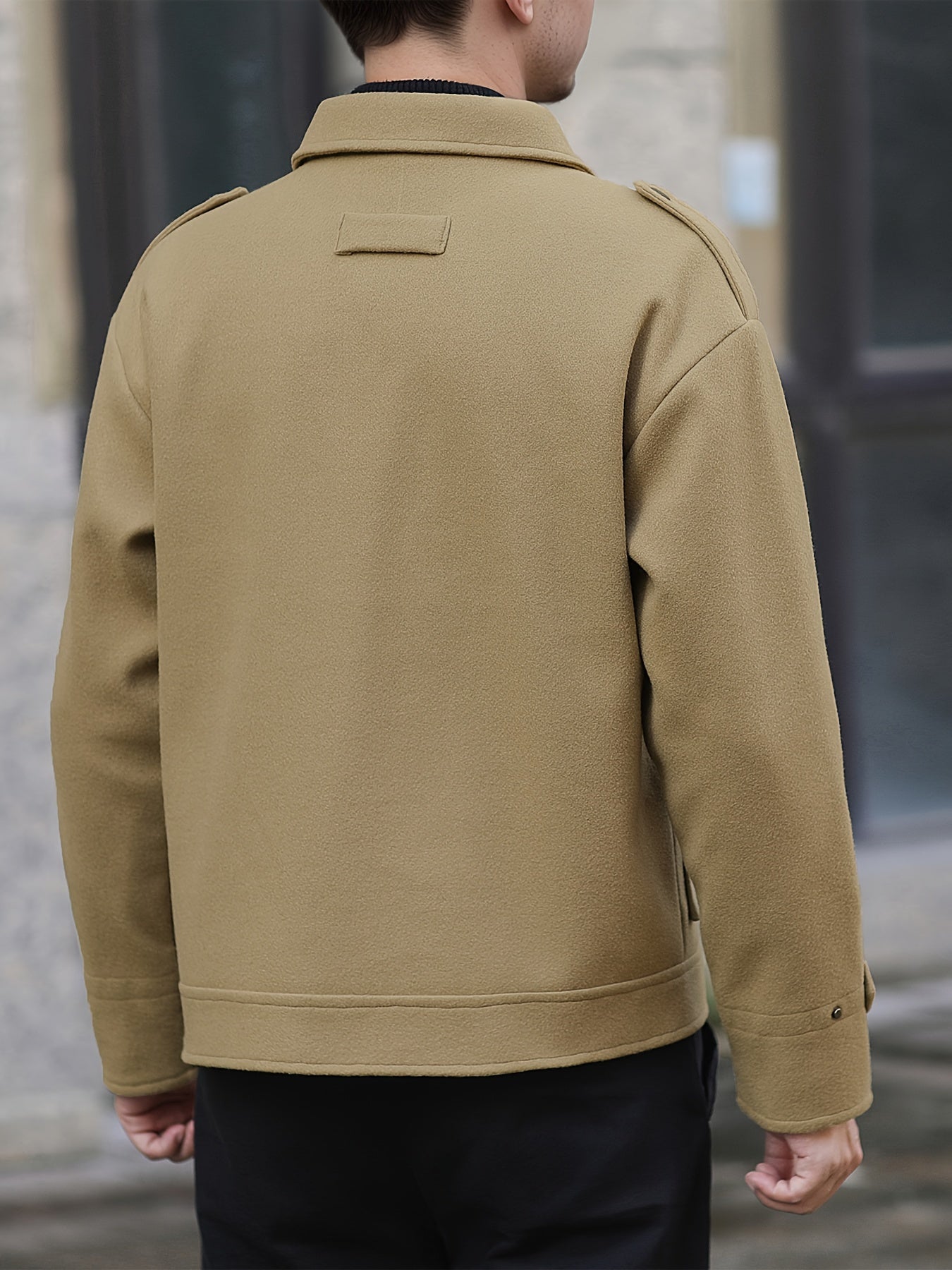 Men's Stylish Autumn/Winter Warm Polyester Casual Jacket with Lapel Collar, Zipper Closure, and Pockets - 100% Polyester Solid Color Loose Fit Coat