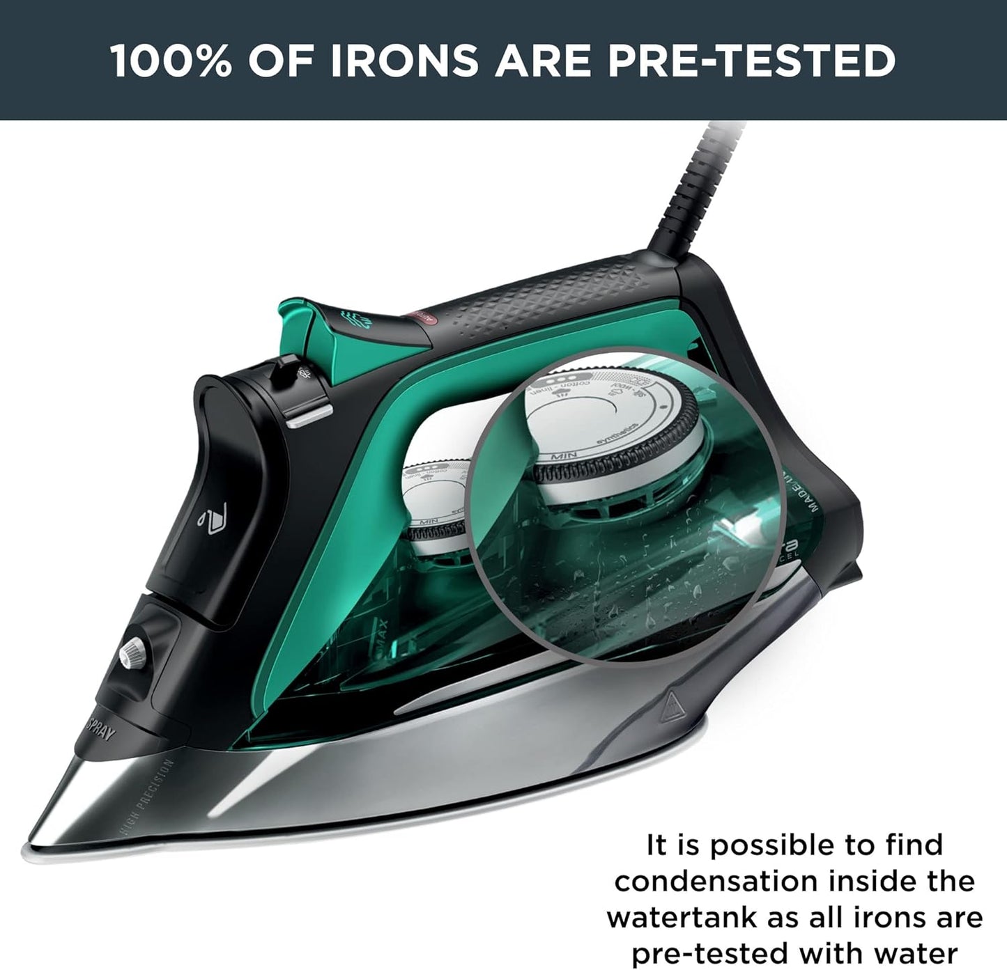 Rowenta, Iron, Pro Master Stainless Steel Soleplate Steam Iron for Clothes, 210 G/Min, 400 Microsteam Holes, 1775 Watts, Auto-Off, Ironing, Green Clothes Iron, DW8360