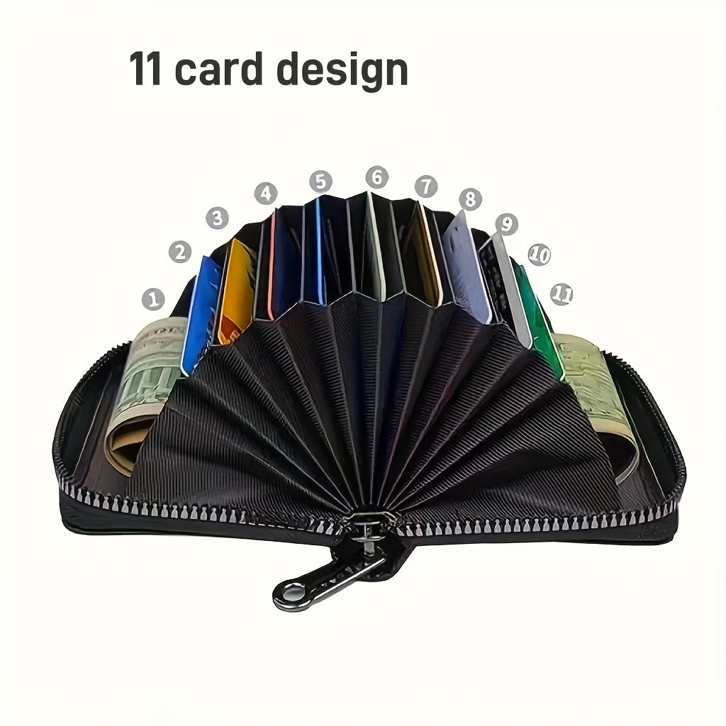 1pc Men'S Casual Faux Leather Wallet & Business Card Case, Black, Universal, PU Material, Smooth, Durable, Multi-Purpose, Large Capacity, with Multi-Card Slot, ID Card Bag, Zipper Pocket, Stylish, Safe, Anti-Degaussing, for D