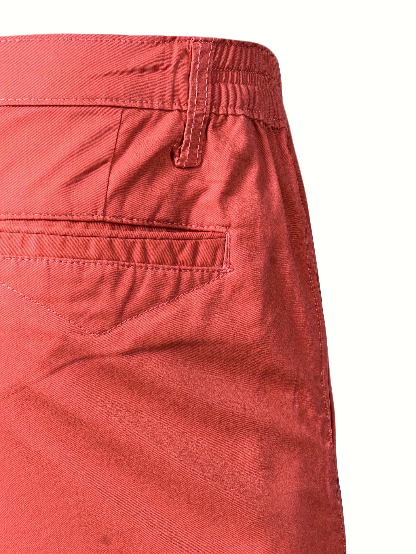 Men's Classic Fit Cotton Twill Flat Front Solid Chino Short With Slant Pockets And Elastic Waist