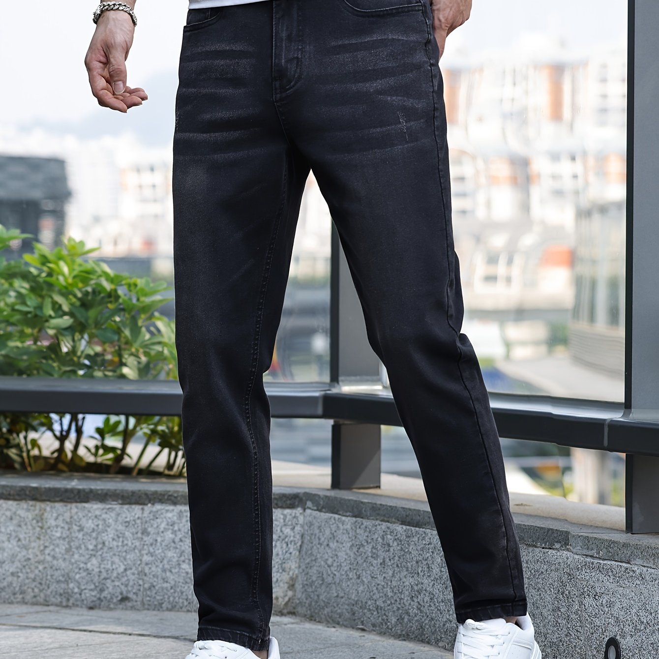 Men's Slim-Fit Stretch Denim Jeans - Casual Street Style, Mid-Rise, Light Blue, Comfortable & Versatile for All Seasons
