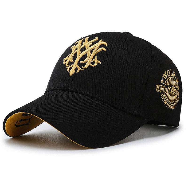 Men's Embroidered Letter Baseball Cap - Adjustable Snapback, Sun Protection, Rayon, Black with Golden Embroidery, Casual Sport Hat for All Seasons