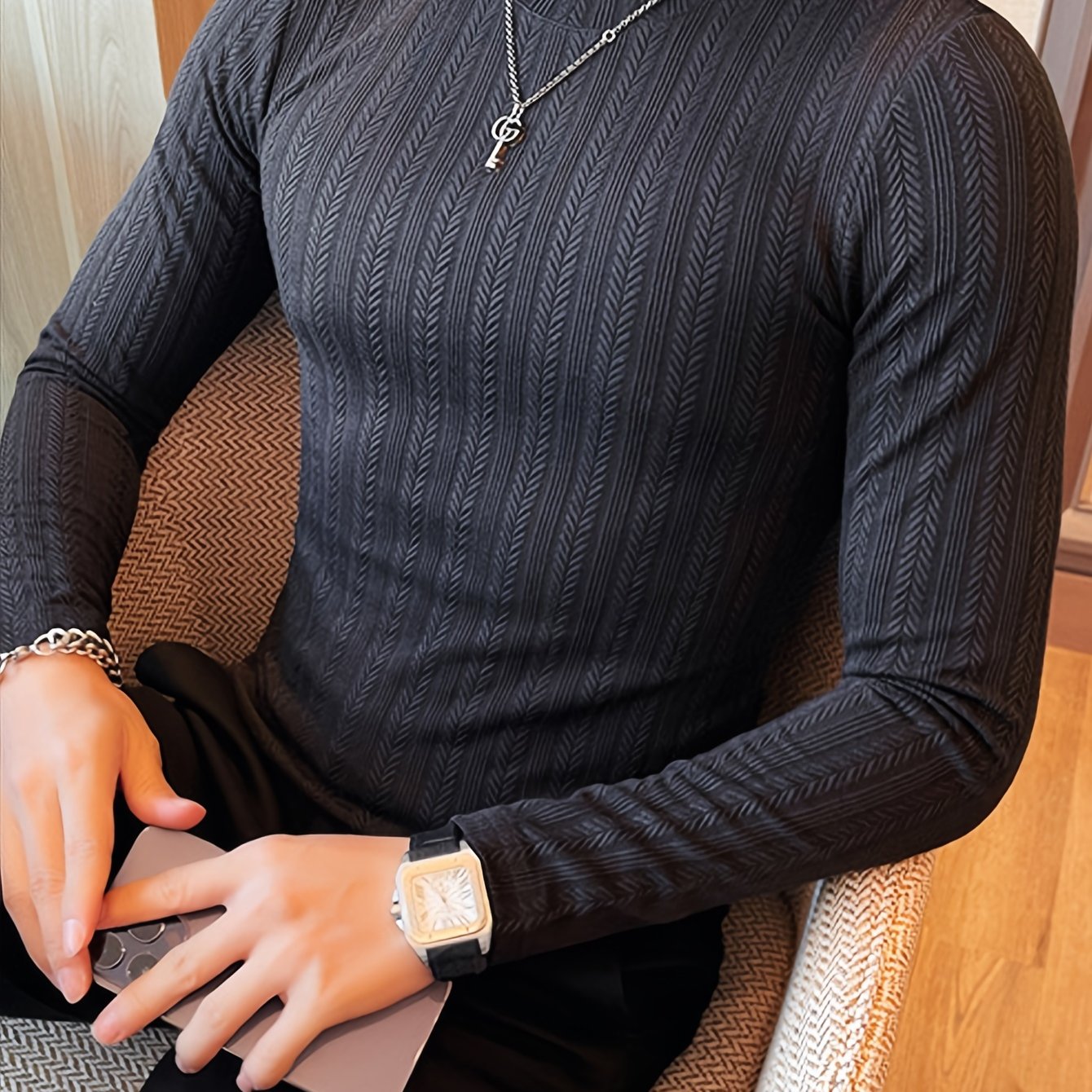 Men's Slim-Fit Long Sleeve T-Shirt - Casual Stylish, Perfect for Fall/Winter, Machine Washable