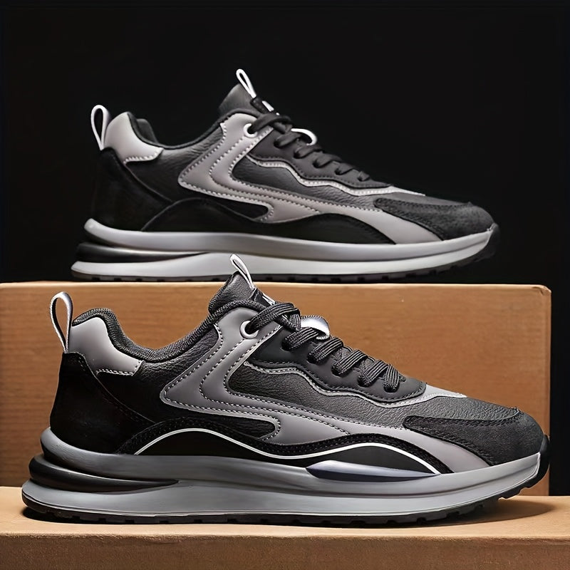 Men'S Lightweight Breathable Sneakers - Black Gray Low-Top Lace-Up Shoes with Non-Slip PVC Sole, Durable Casual Sneakers for Running, Walking Casual Attire, Running Shoes