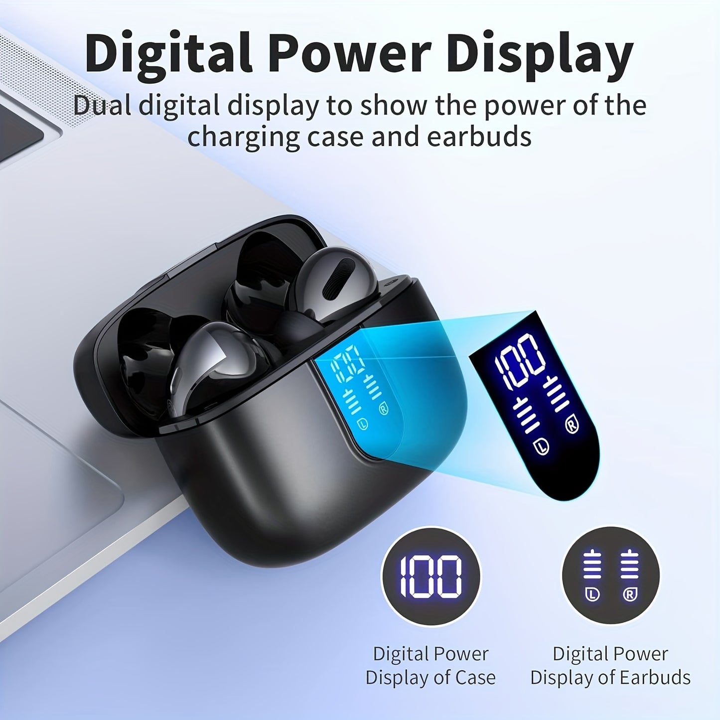 Wireless Earbuds with Mic, Earphones With LED Display, In-Ear Headphones With Mini Charging Case, TWS Headset For Men/Women