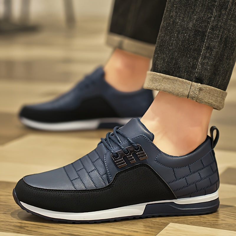 1pair Men'S Casual Business Sneakers, Round Toe, Low-Top, Solid Color, Faux Upper, with Fabric Lining, EVA Insole, PVC Sole, Lace-Up Closure for Daily and Leisure Wear
