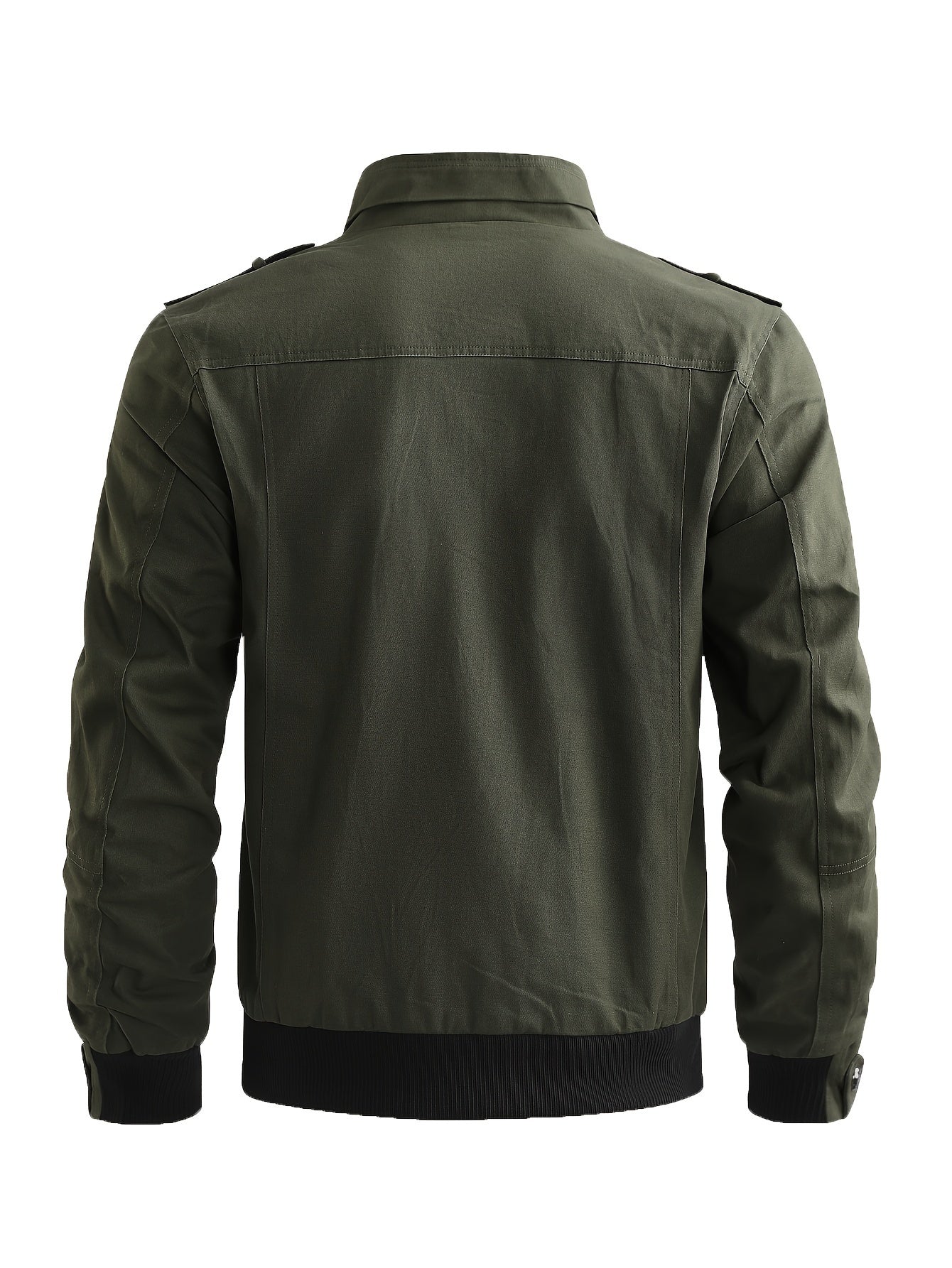 Men's Casual Bomber Jacket, Cotton Stand Collar Windbreaker Jacket With Pockets For Fall Winter