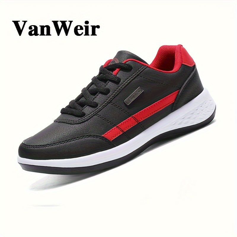 Casual Sneakers| VanWeir Men's Fashion Sneakers - Casual Lace-Up Shoes with PU Upper & MD Sole, Comfortable Fabric Insole, Versatile for All Seasons, Navy Blue with White & Orange Accents, VANWEIR