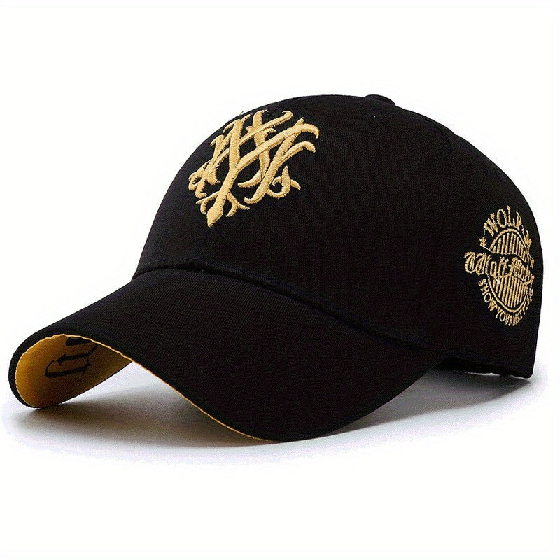 1pc Unisex Baseball Cap with "M" Design, Adjustable Metal Buckle Closure, Stylish & Comfortable for Men & Women, All-Season Wear, Black, Casual Headwear, Modern Headgear