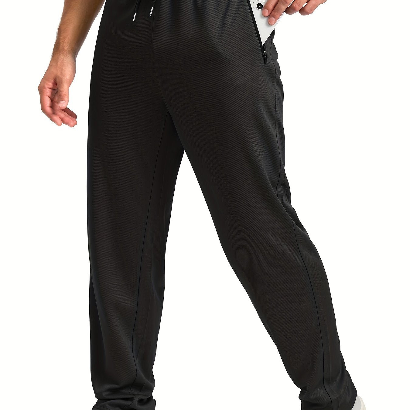 Men's Sports Pants With Drawstring And Zippered Pockets, Lightweight And Breathable Bottoms For Running/Casual Wear