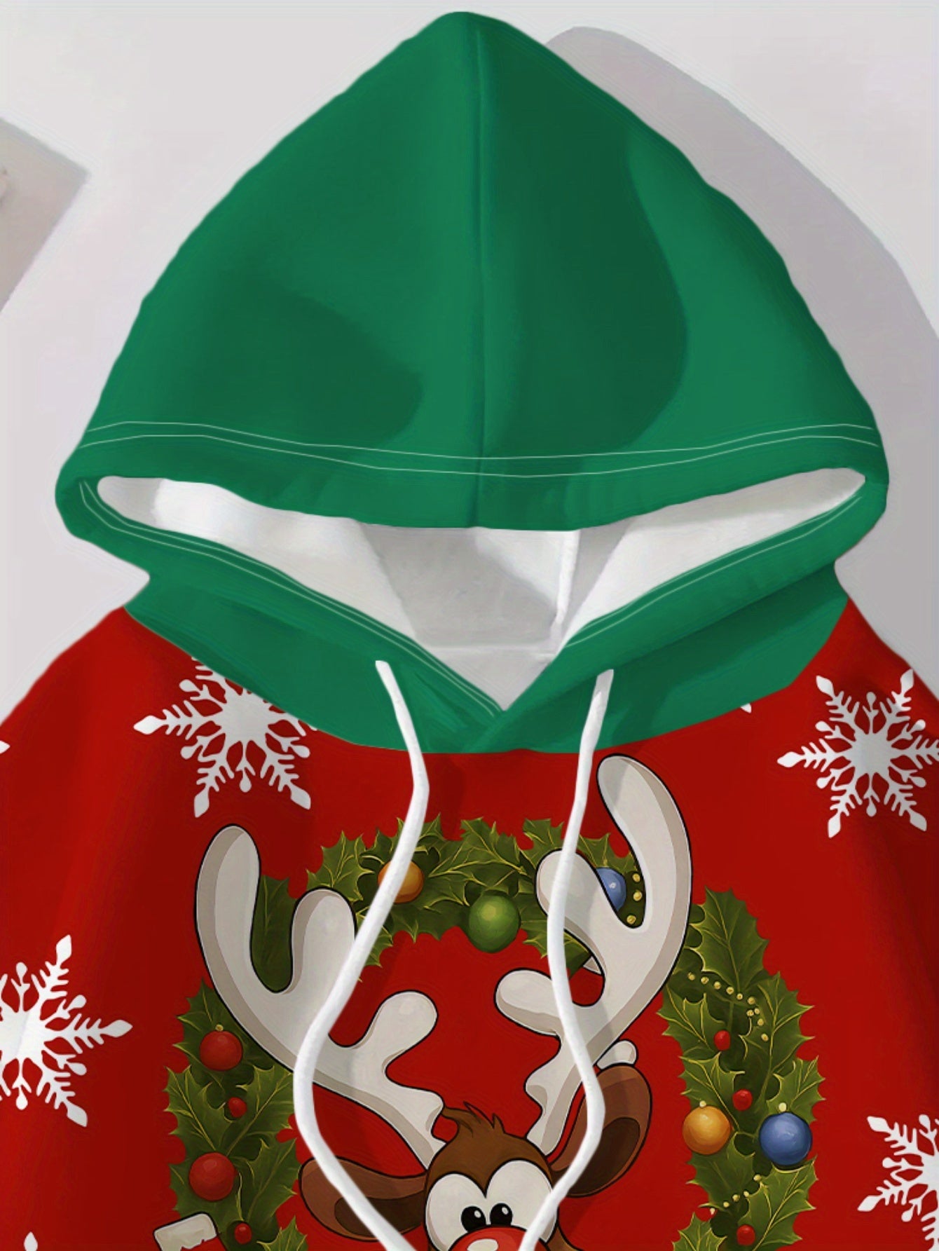 Women'S Christmas Hoodie - Red & White Holiday Sweater with Reindeer, Snowflakes - Cozy Winter Pullover for Christmas Party Outfit, Casual Casual Attire - Non-See-Through Fabric - Easy Care Hooded Sweater, Christmas Hoodie, F