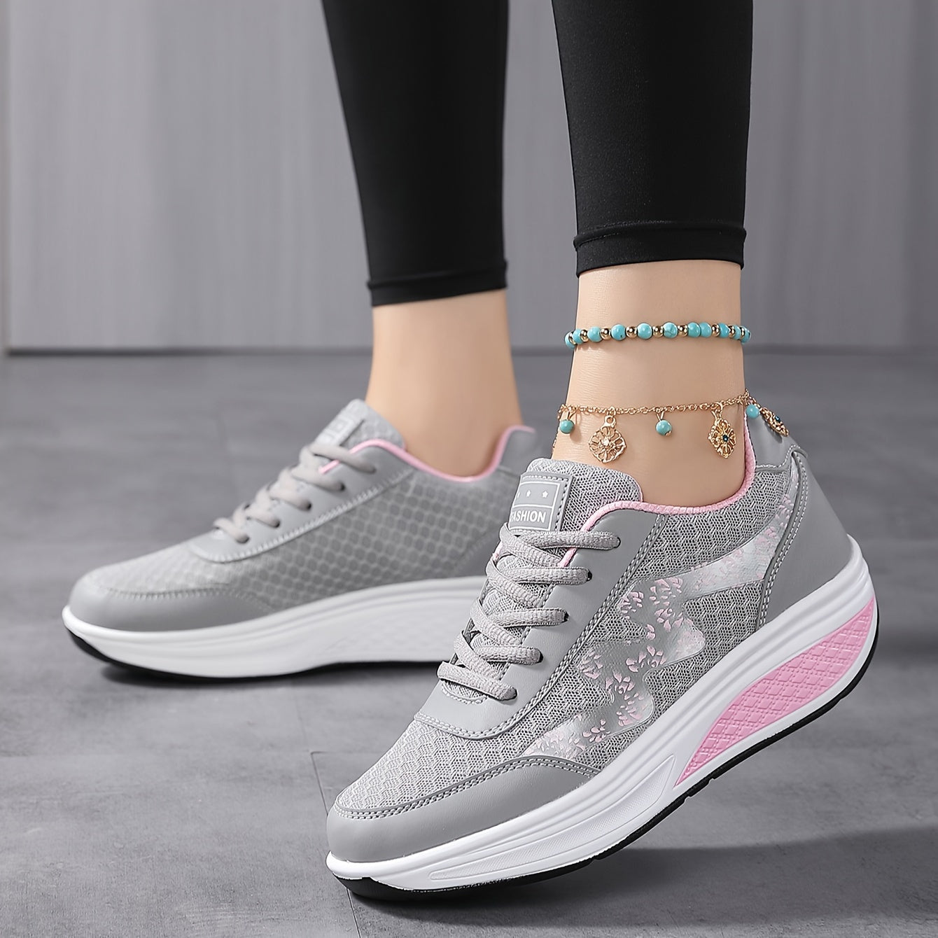 Women's Light Blue Breathable Mesh Sneakers - Air-Cushioned, Thick-Soled Sneakers with Sport Control Lace-Up Design for All Seasons
