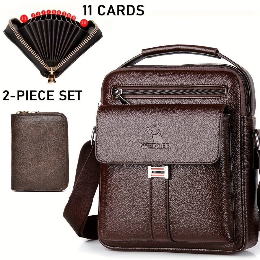 WEIXIER Men's Vintage Business Casual Adjustable Shoulder Bag - Black, Multiple Compartments, Zippered Pockets, Compact Design for Everyday Use, Everyday Shoulder Bag | Vintage Style Bag | Secure Zip Closure, Small Crossbody