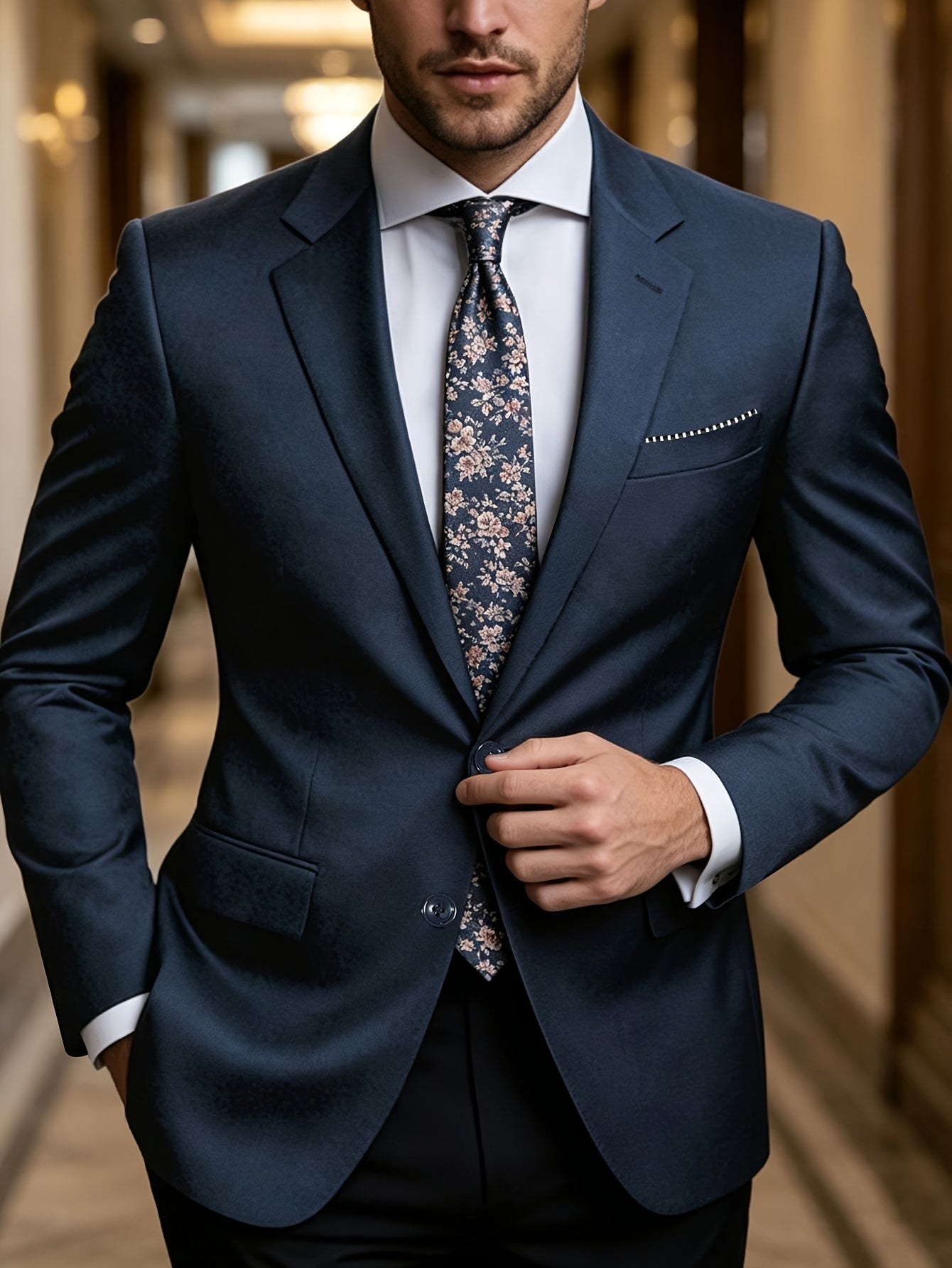 Men's Classic Skinny Fit Work Suit Jacket with Notch Lapel