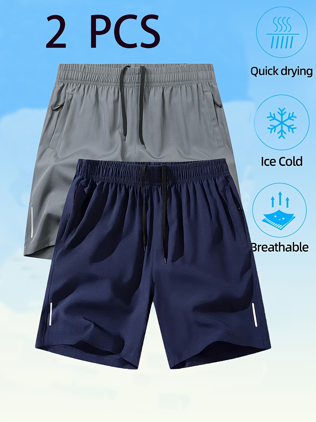 2pcs Men'S Casual Printed Polyester Shorts with Slight Stretch, Luminous Details, and Quick Drying Lining