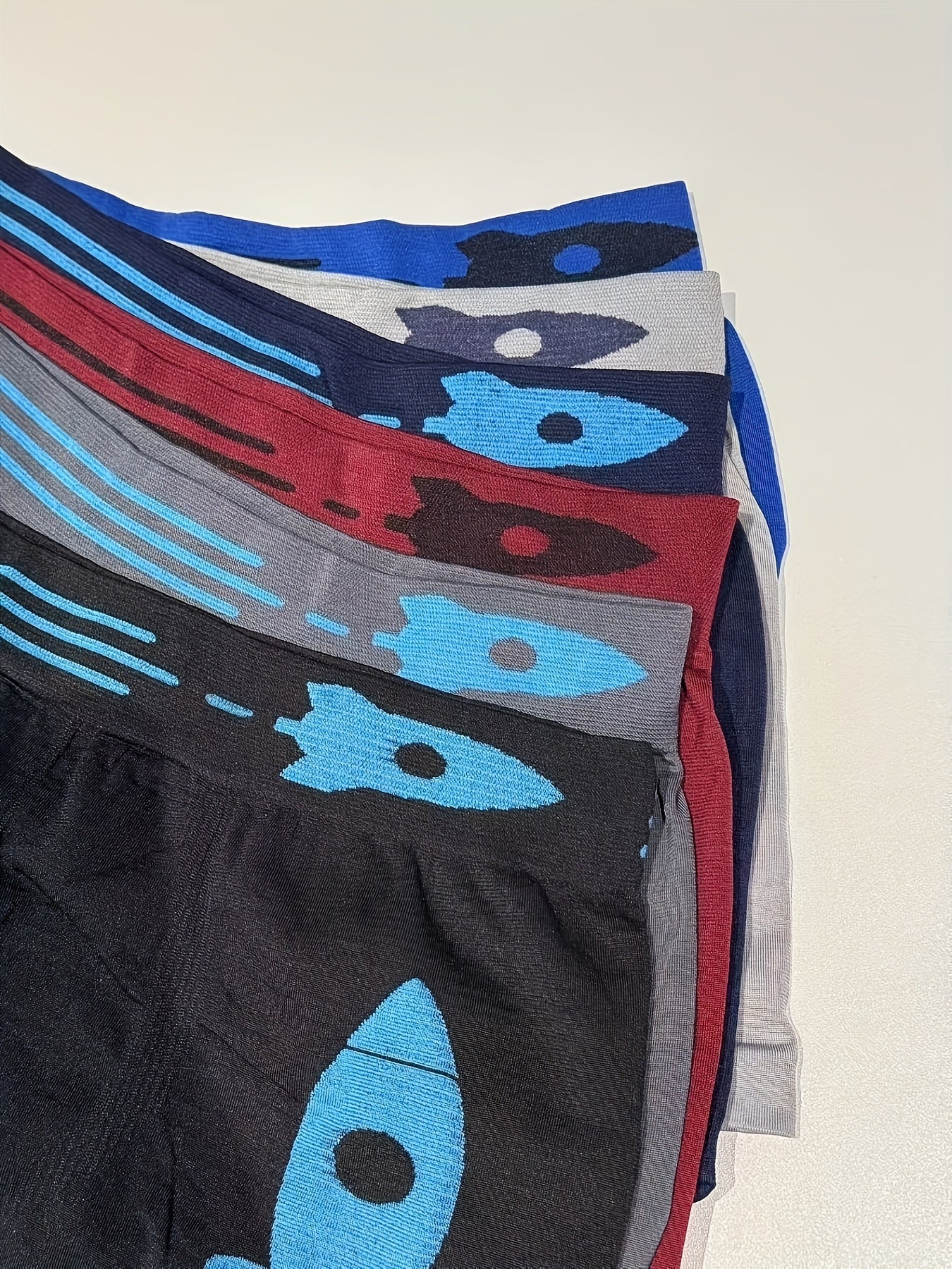 3 փաթեթ SIETE ROSA Boys' Cartoon Rocket Print Boxer Briefs, Polyester 90% Elastane 10%, Casual Knit Fabric, Medium Stretch, Regular Fit, All-Season Boxer 10-12 տարեկանների համար:
