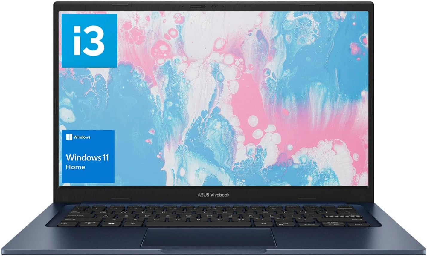 ASUS Vivobook Laptop, 14" FHD Display, I3-1215U, 16GB RAM, 512GB SSD, Wi-Fi 6, HDMI, Webcam, Touchpad, Windows 11 Home, Blue