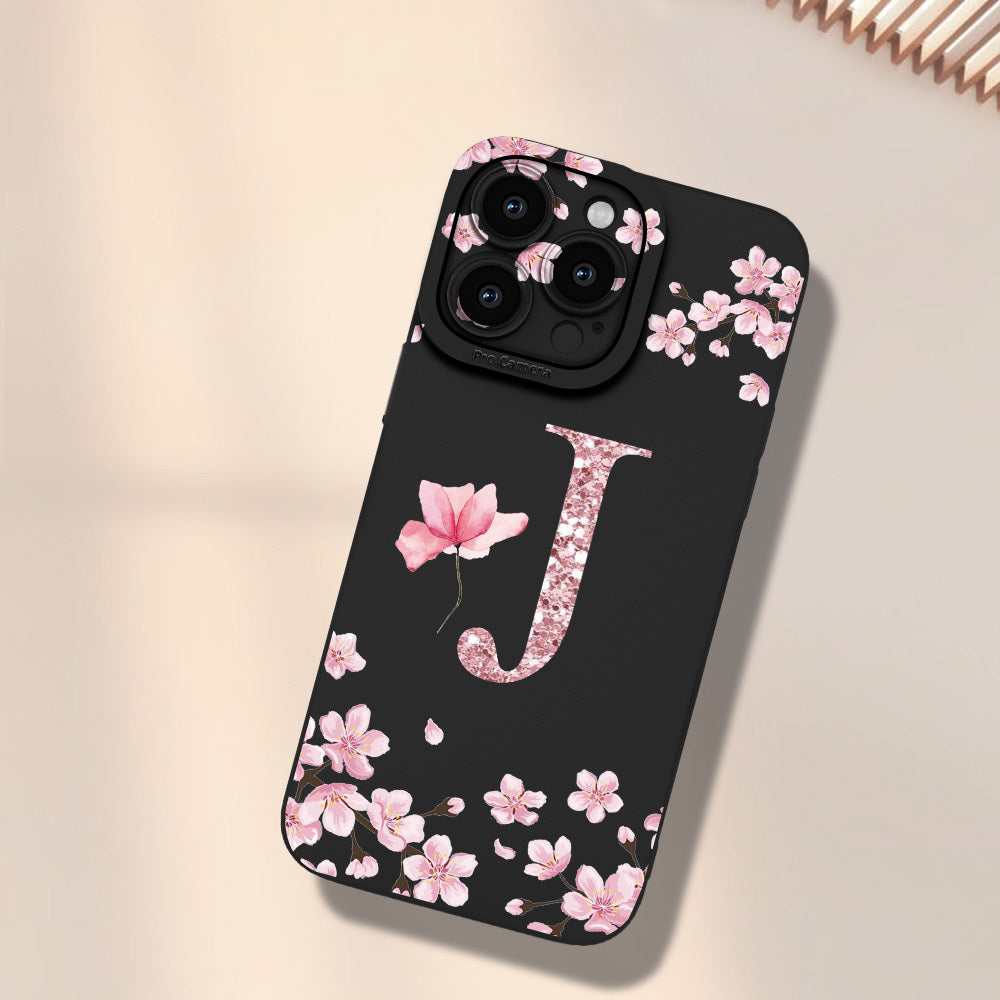 Cherry Blossom Letter J տպագրված բջջային հեռախոսի պատյան Նոր տաք վաճառվող Frosted touch Feel բջջային հեռախոսի կափարիչ, որը հարմար է iPhone-ի համար 16/15/14/13/12/11/X/XR/XS/8/7/SE Mini Plus Pro Max Series Full Wrap Protection Shockproof Anti-Fi-ի համար