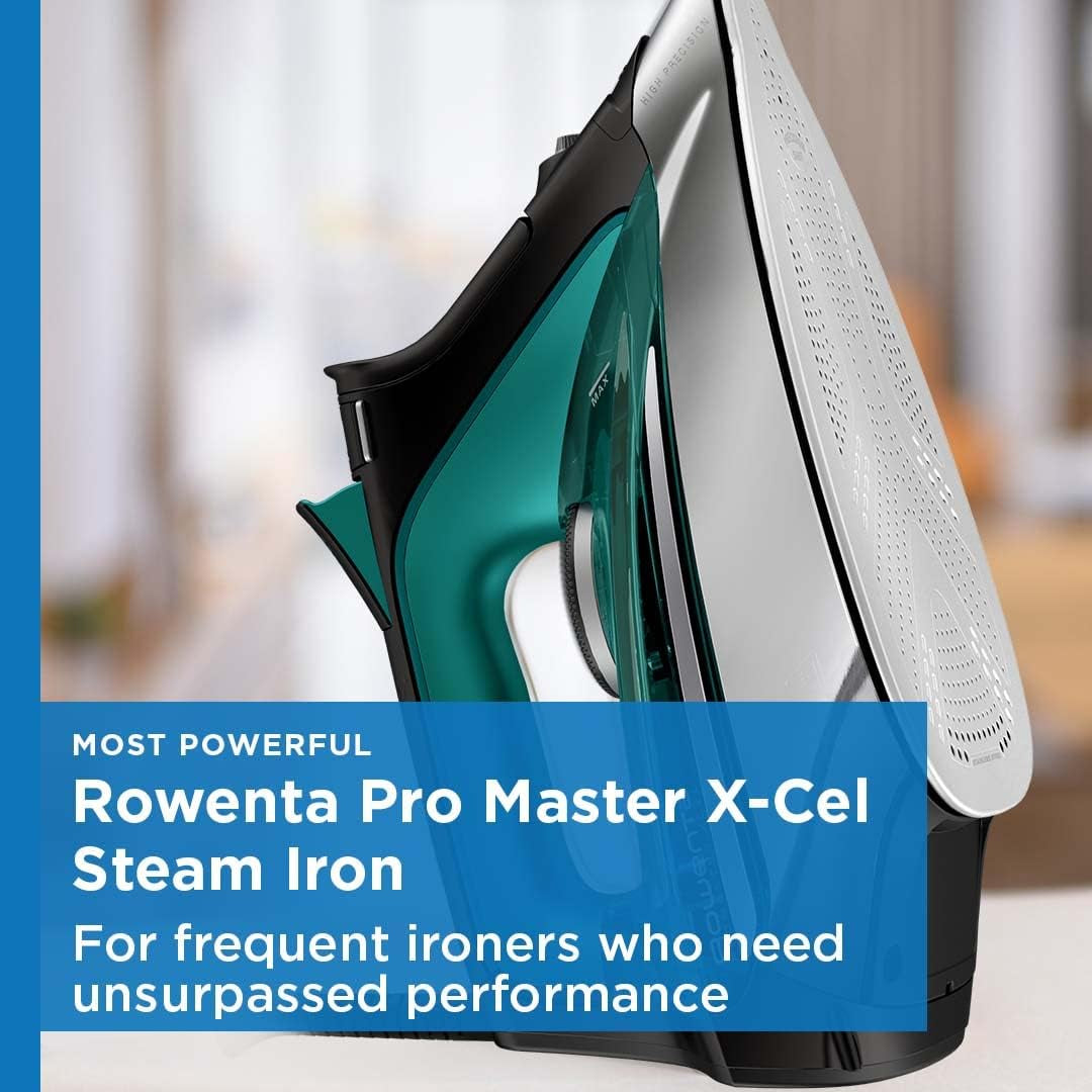 Rowenta, Iron, Pro Master Stainless Steel Soleplate Steam Iron for Clothes, 210 G/Min, 400 Microsteam Holes, 1775 Watts, Auto-Off, Ironing, Green Clothes Iron, DW8360