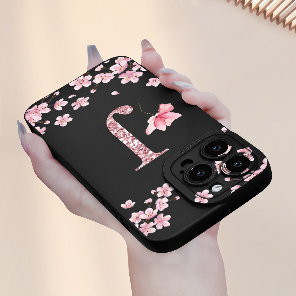 Cherry Blossom Letter J տպագրված բջջային հեռախոսի պատյան Նոր տաք վաճառվող Frosted touch Feel բջջային հեռախոսի կափարիչ, որը հարմար է iPhone-ի համար 16/15/14/13/12/11/X/XR/XS/8/7/SE Mini Plus Pro Max Series Full Wrap Protection Shockproof Anti-Fi-ի համար